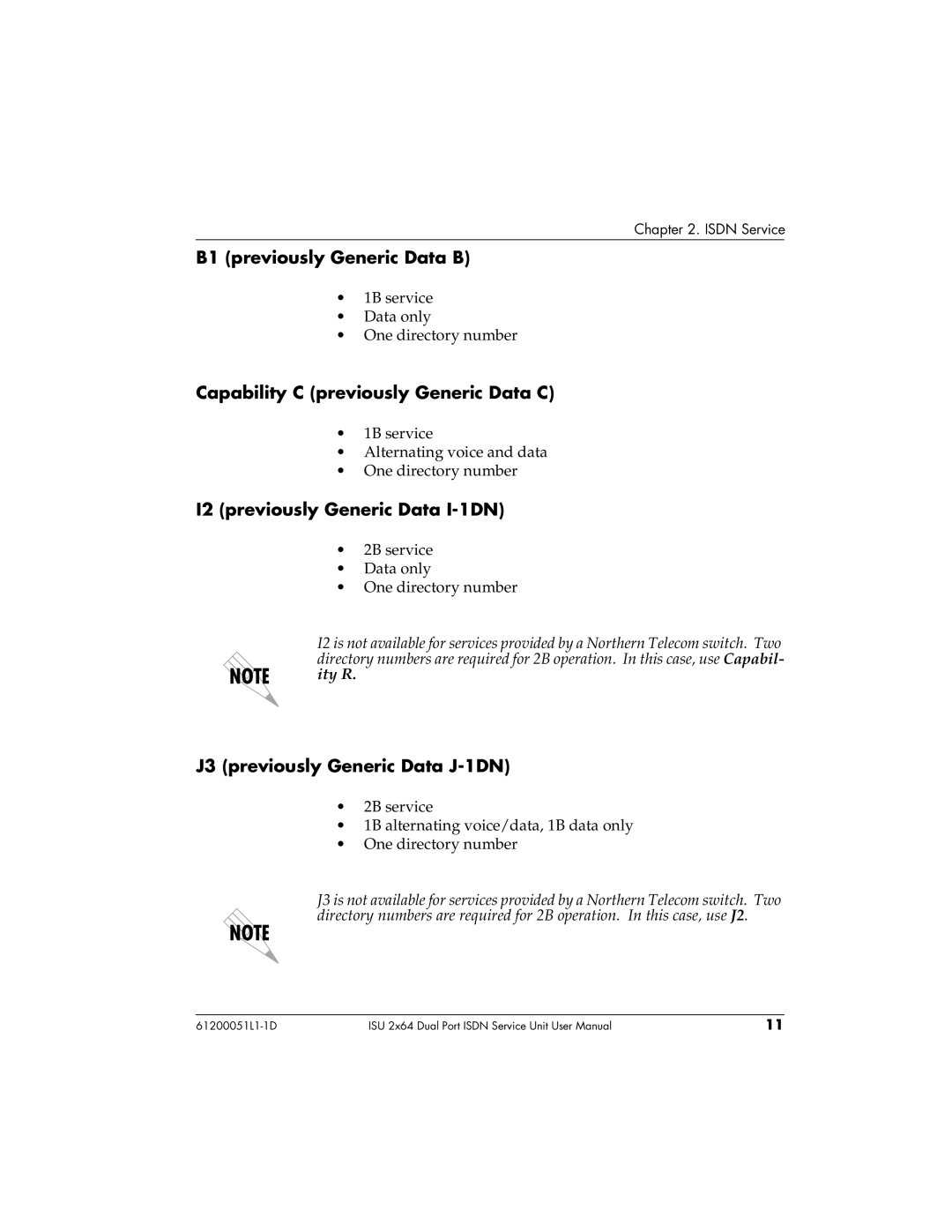 ADTRAN ISU 2X64 B1 previously Generic Data B, Capability C previously Generic Data C, I2 previously Generic Data I-1DN 