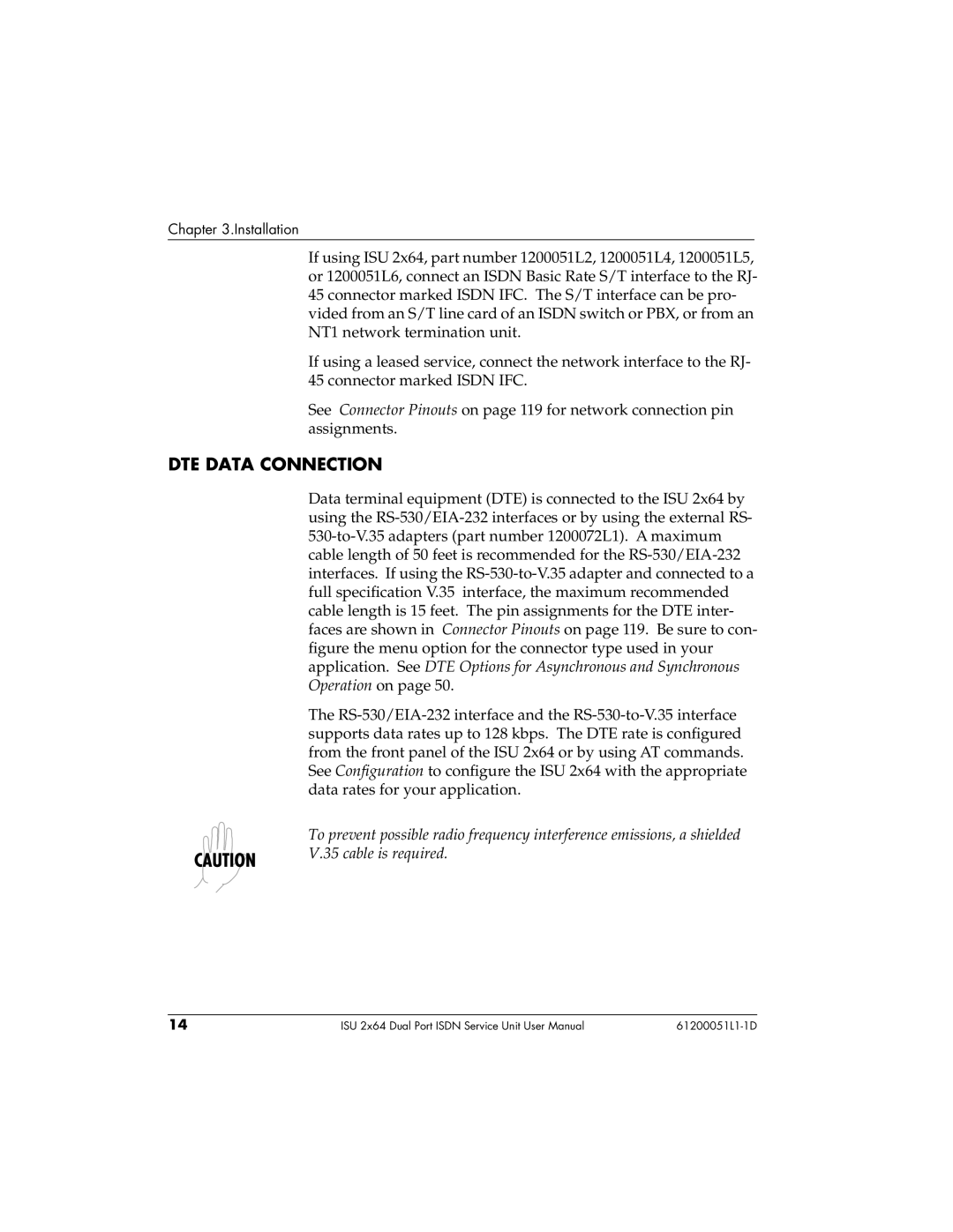 ADTRAN ISU 2X64 user manual DTE Data Connection 