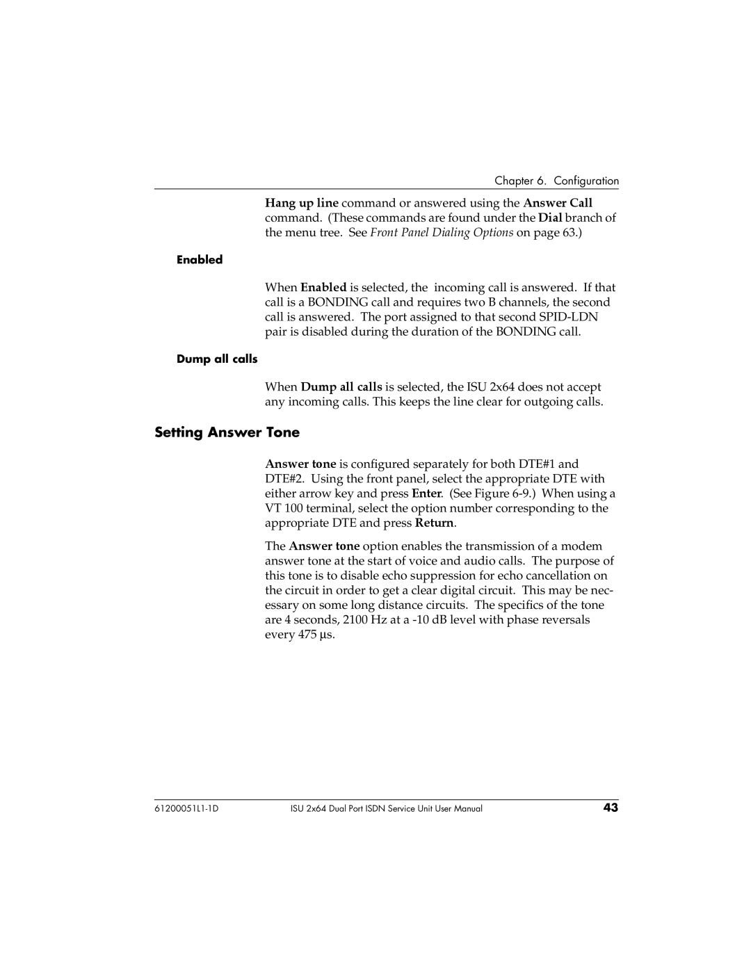 ADTRAN ISU 2X64 user manual Setting Answer Tone 