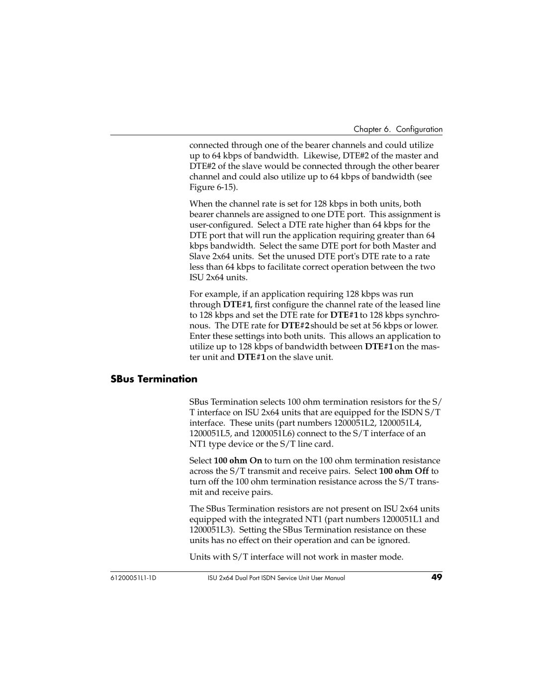 ADTRAN ISU 2X64 user manual SBus Termination 