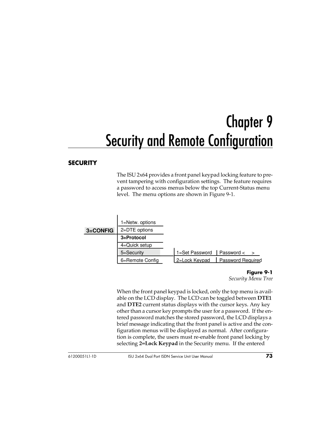 ADTRAN ISU 2X64 user manual Security Menu Tree 