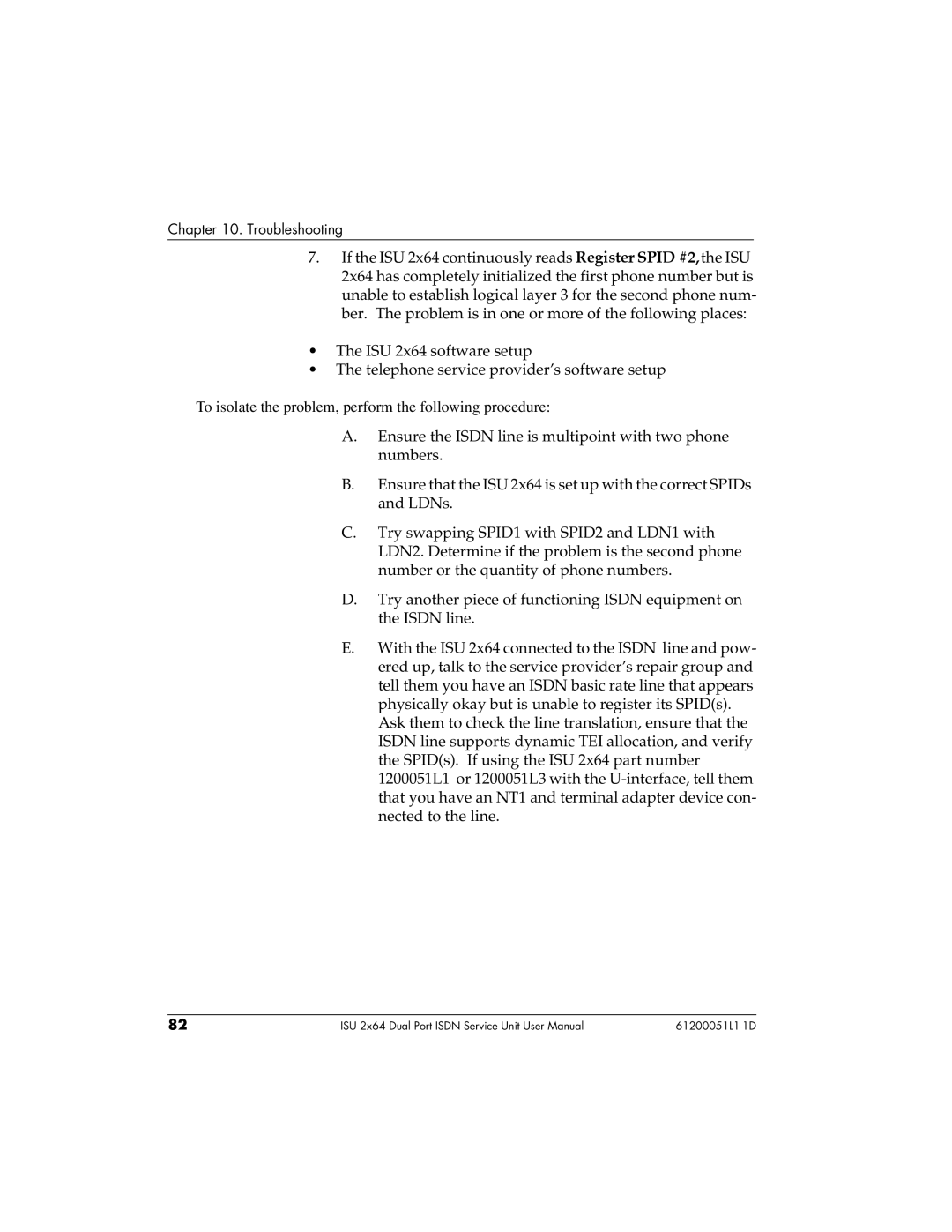 ADTRAN ISU 2X64 user manual Troubleshooting 