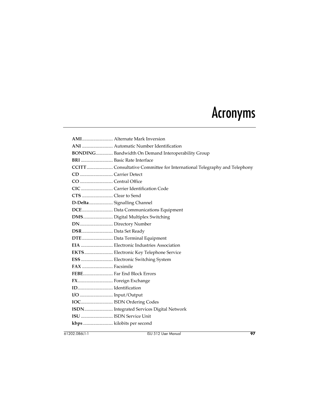 ADTRAN ISU 512 user manual Acronyms 