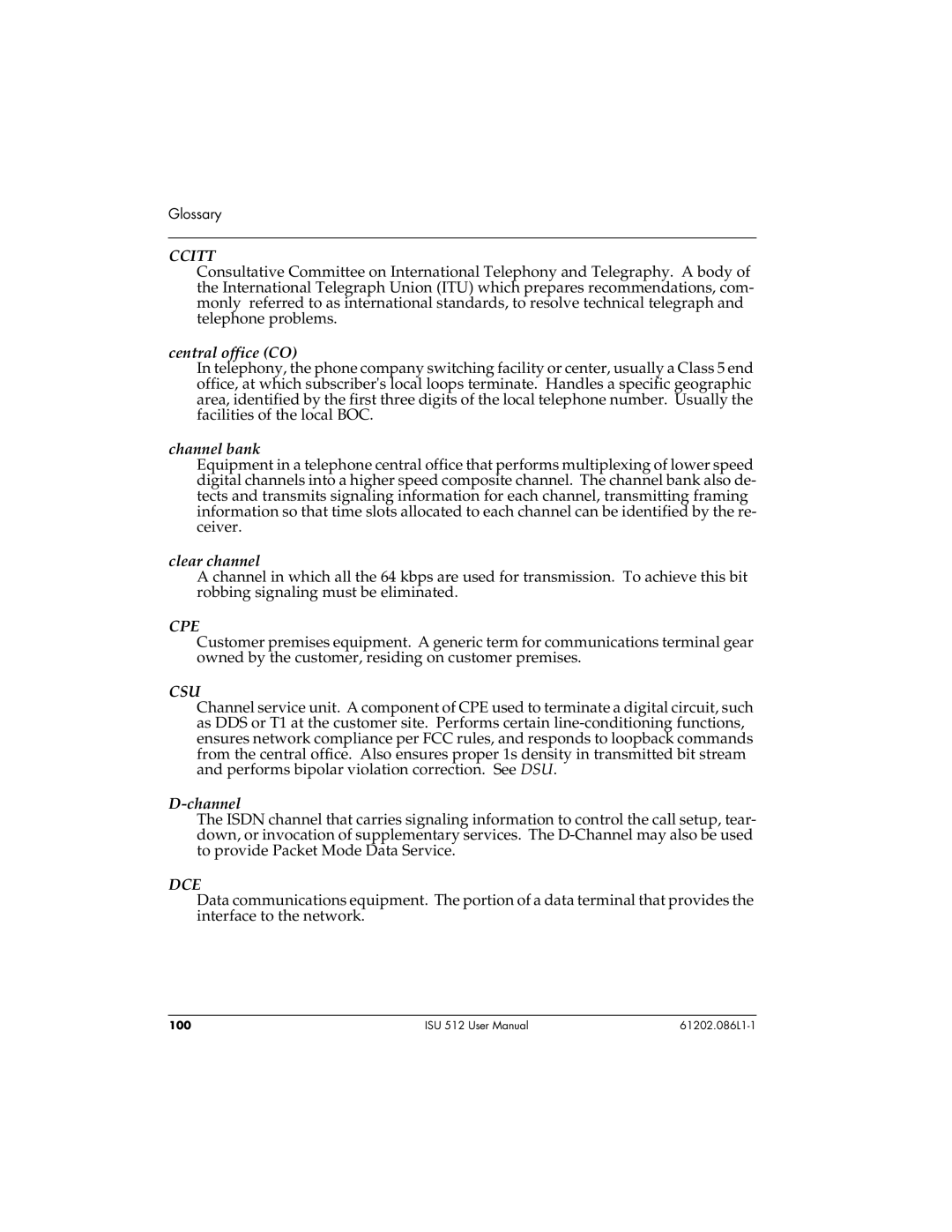 ADTRAN ISU 512 user manual Ccitt 