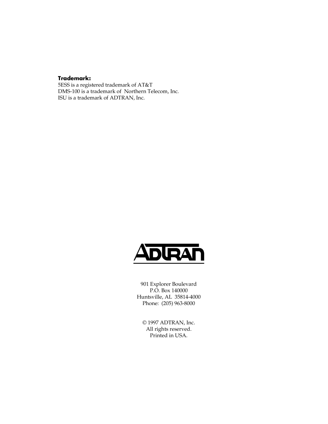 ADTRAN ISU 512 user manual Trademark 