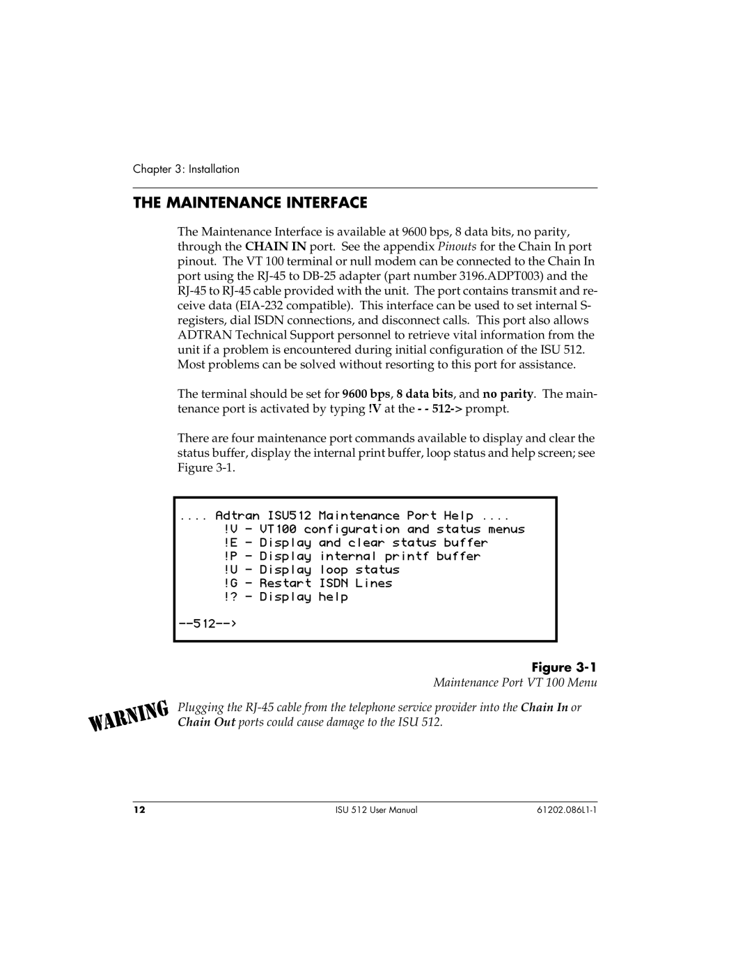 ADTRAN ISU 512 user manual Maintenance Interface 