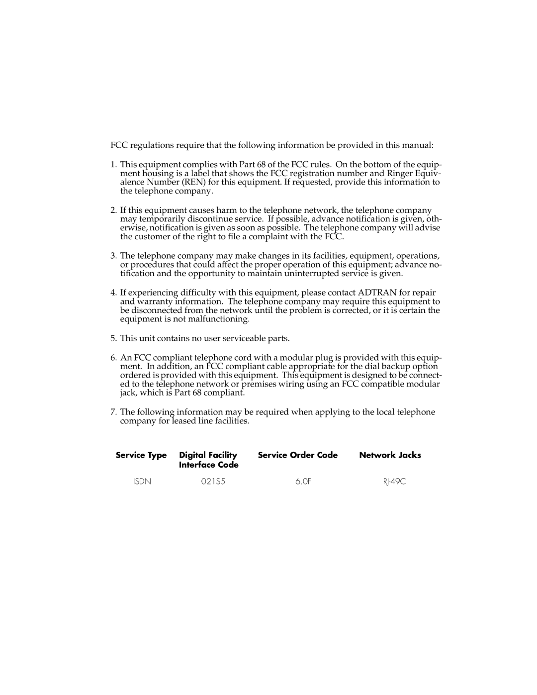 ADTRAN ISU 512 user manual 021S5 RJ-49C 