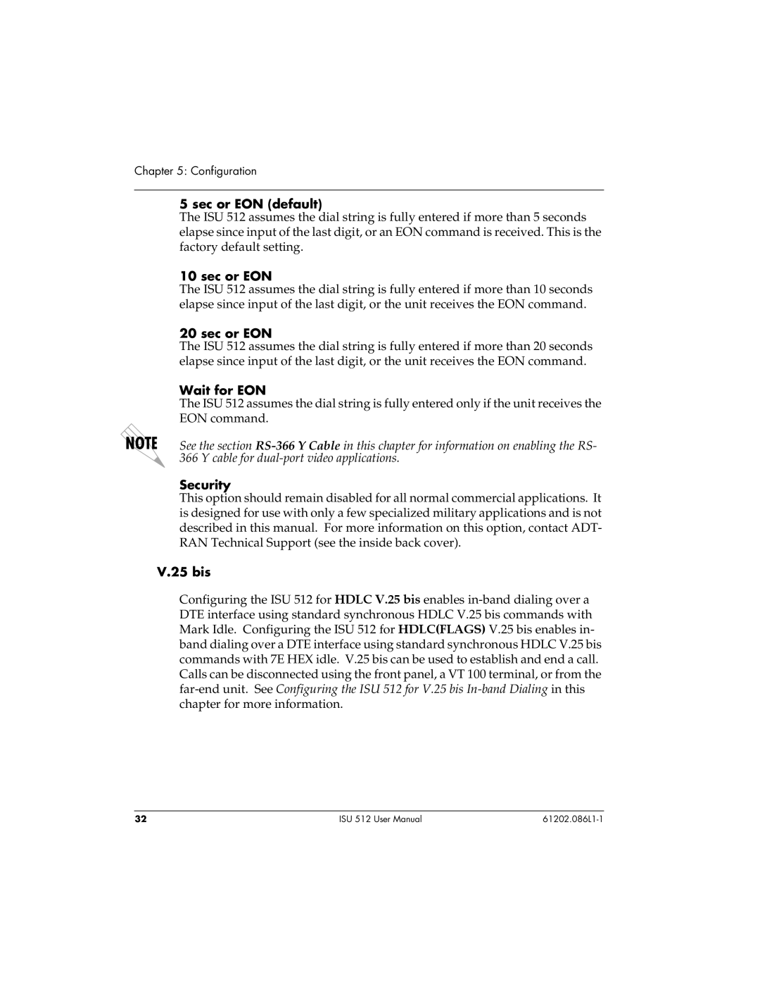 ADTRAN ISU 512 user manual Sec or EON default, Wait for EON, Security, 25 bis 