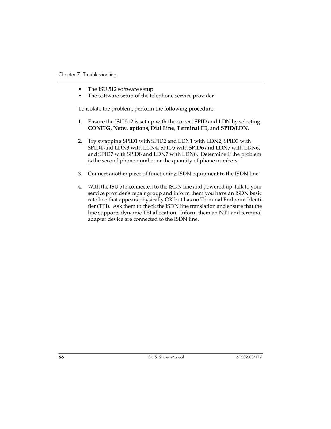 ADTRAN ISU 512 user manual CONFIG, Netw. options, Dial Line, Terminal ID, and SPID/LDN 