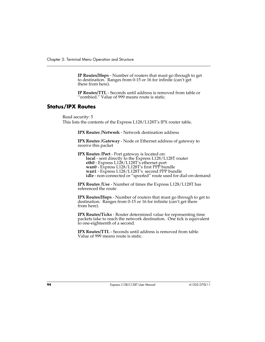 ADTRAN L128T user manual Status/IPX Routes 