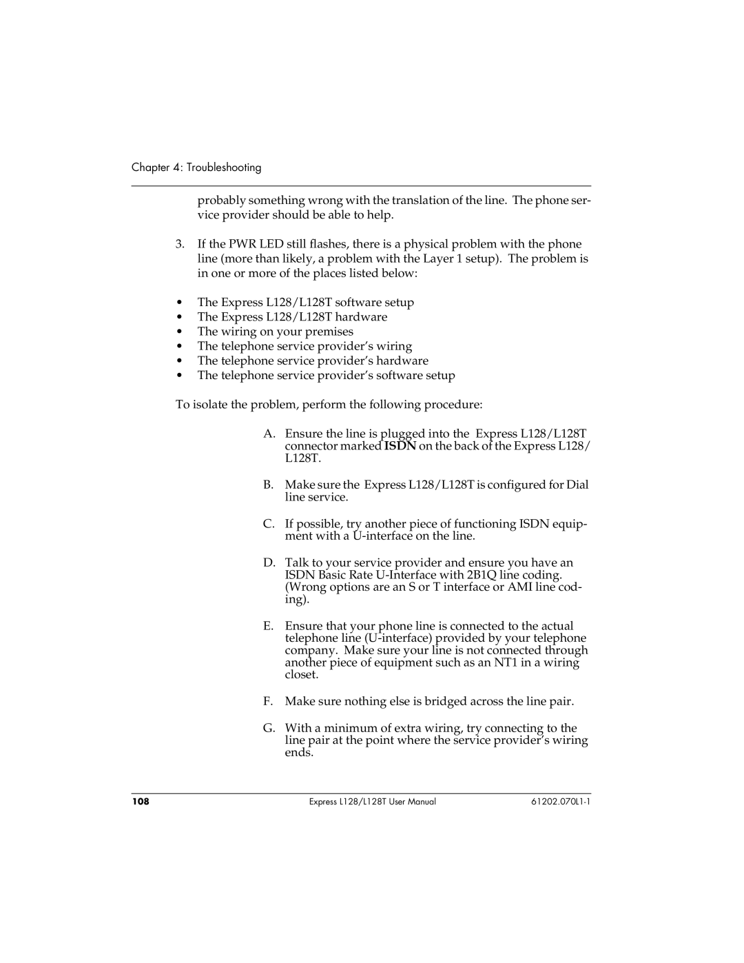 ADTRAN L128T user manual Troubleshooting 