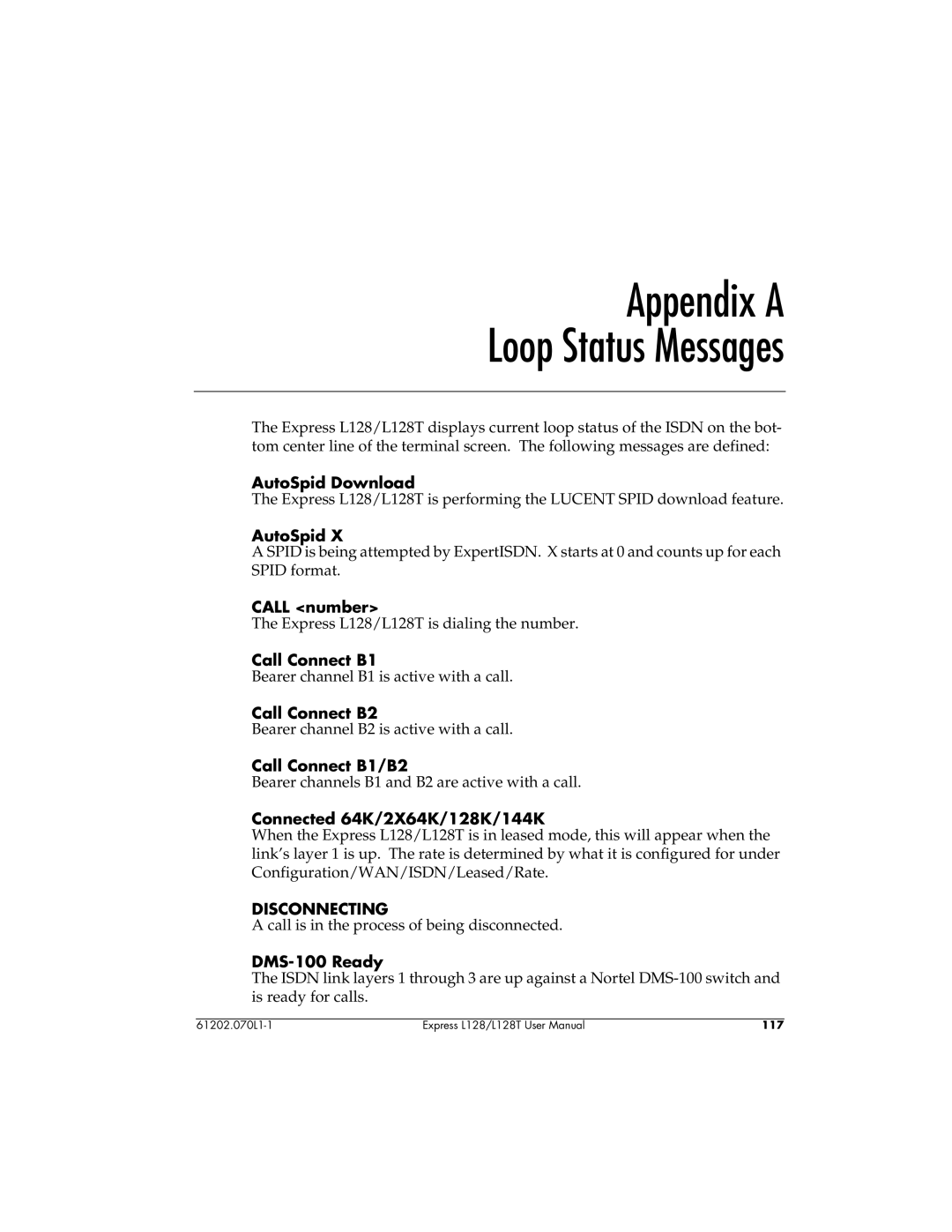 ADTRAN L128T AutoSpid Download, Call number, Call Connect B2, Call Connect B1/B2, Connected 64K/2X64K/128K/144K 