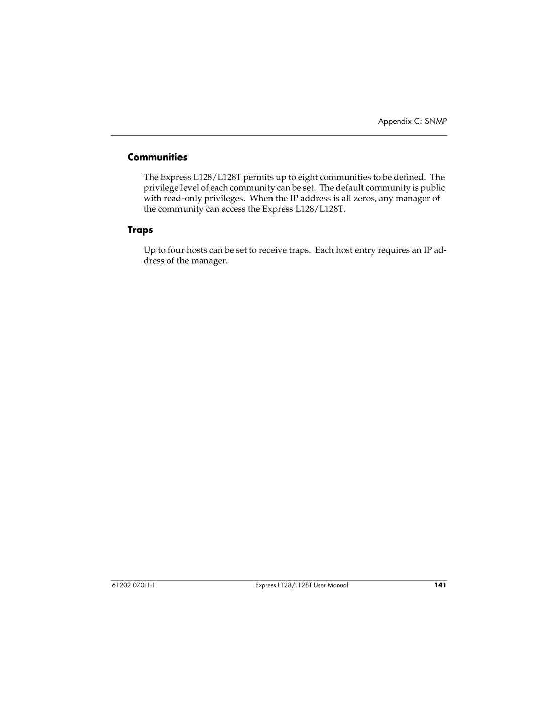 ADTRAN L128T user manual Communities, Traps 