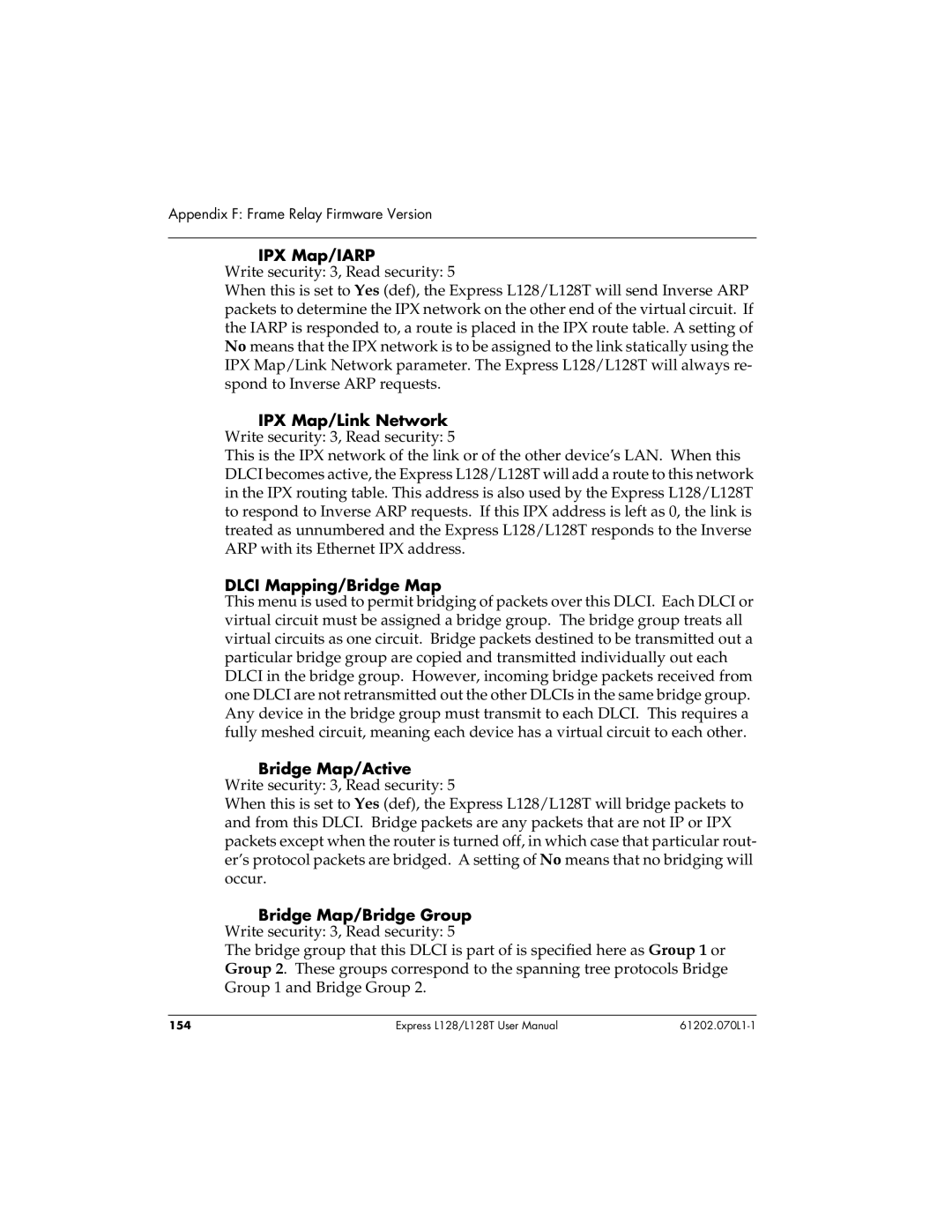 ADTRAN L128T user manual IPX Map/IARP, Dlci Mapping/Bridge Map 