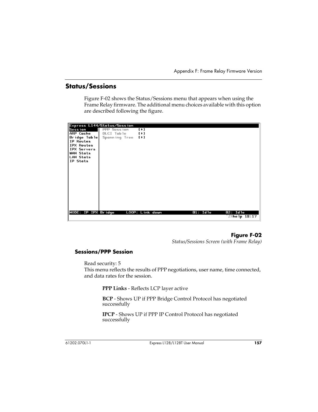 ADTRAN L128T user manual Status/Sessions, Sessions/PPP Session 