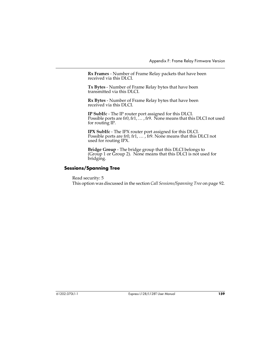 ADTRAN L128T user manual Sessions/Spanning Tree 