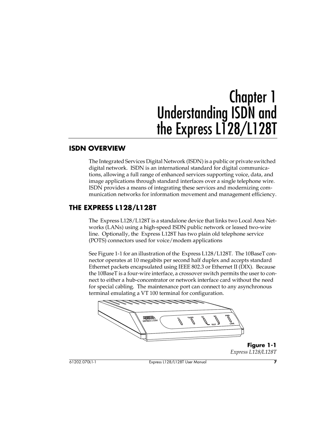 ADTRAN user manual Isdn Overview, Express L128/L128T 