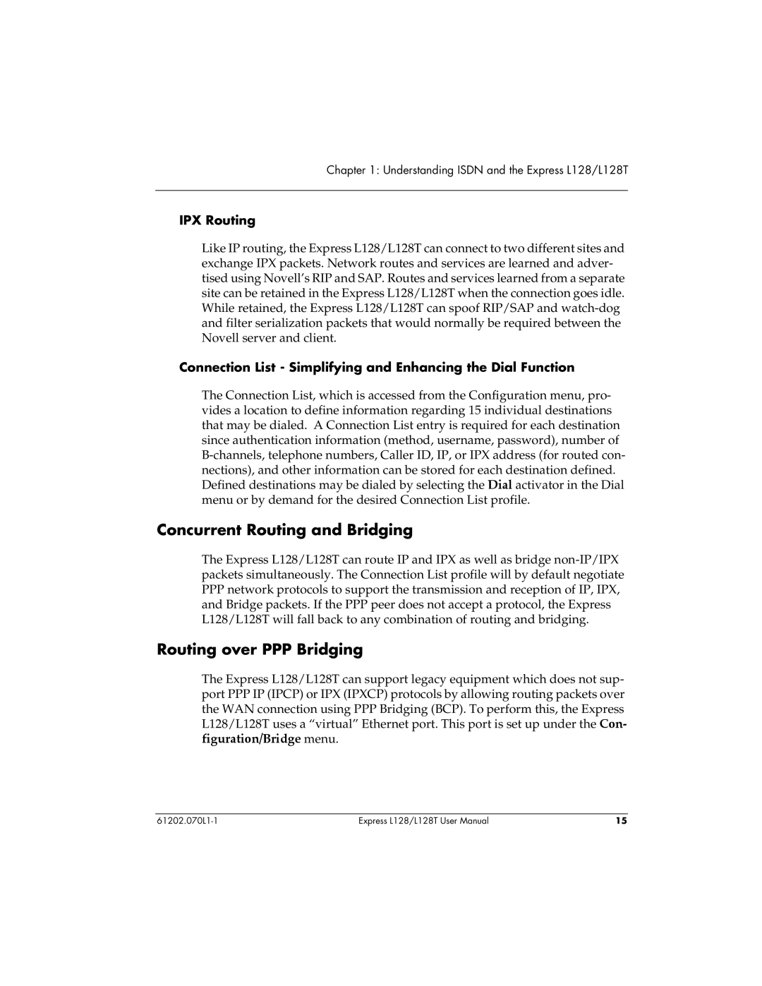 ADTRAN L128T user manual Concurrent Routing and Bridging, Routing over PPP Bridging, IPX Routing 