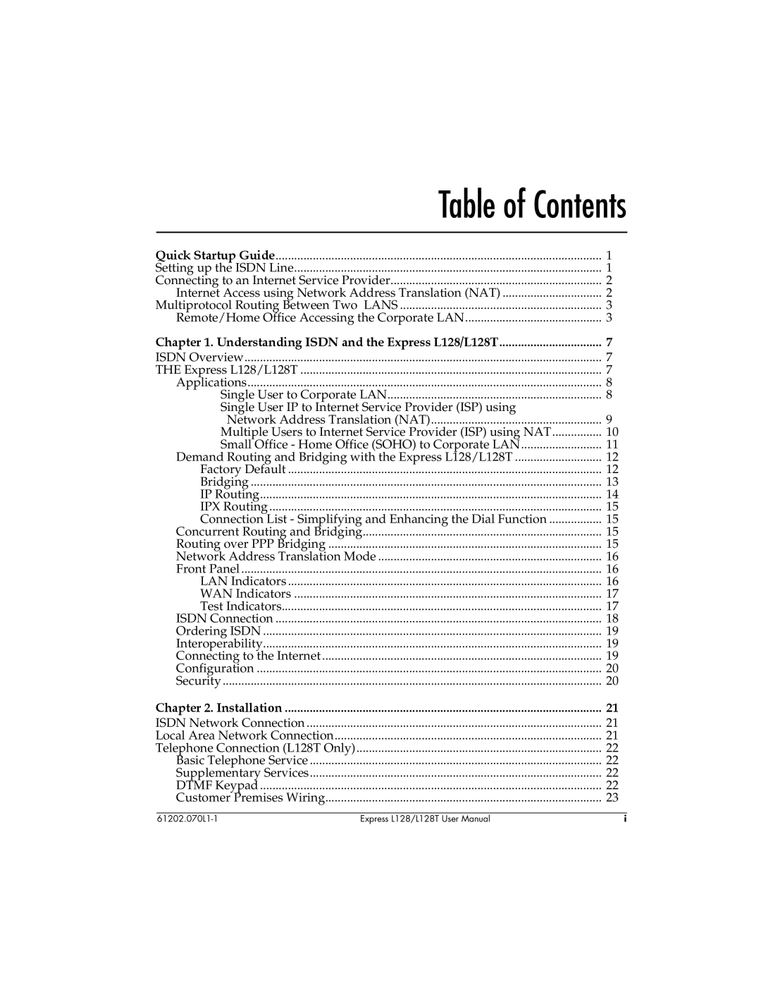 ADTRAN L128T user manual Table of Contents 