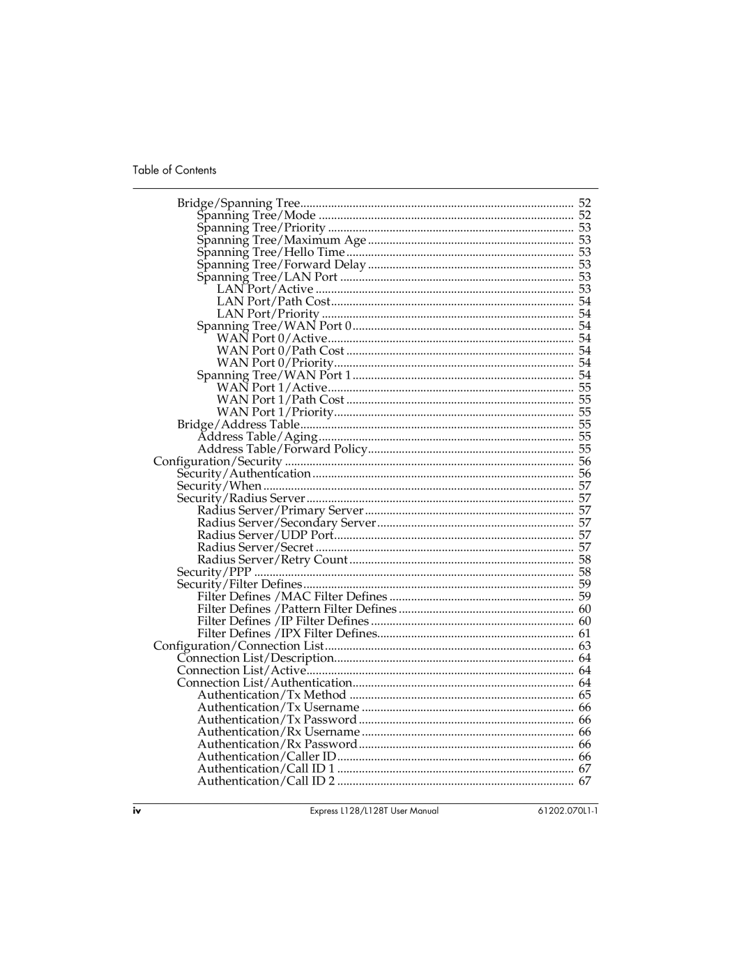 ADTRAN L128T user manual Table of Contents 