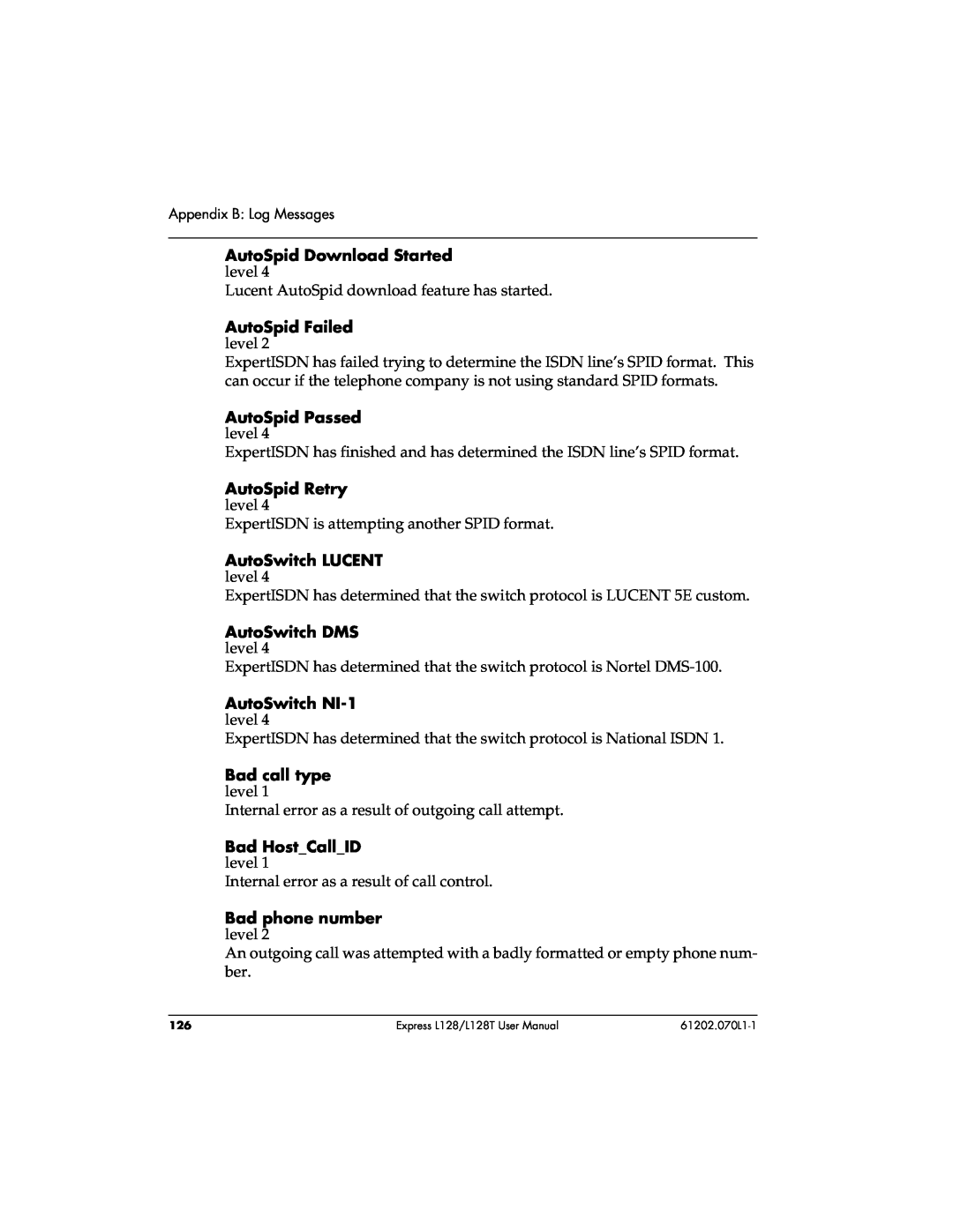 ADTRAN L128T user manual AutoSpid Download Started level 