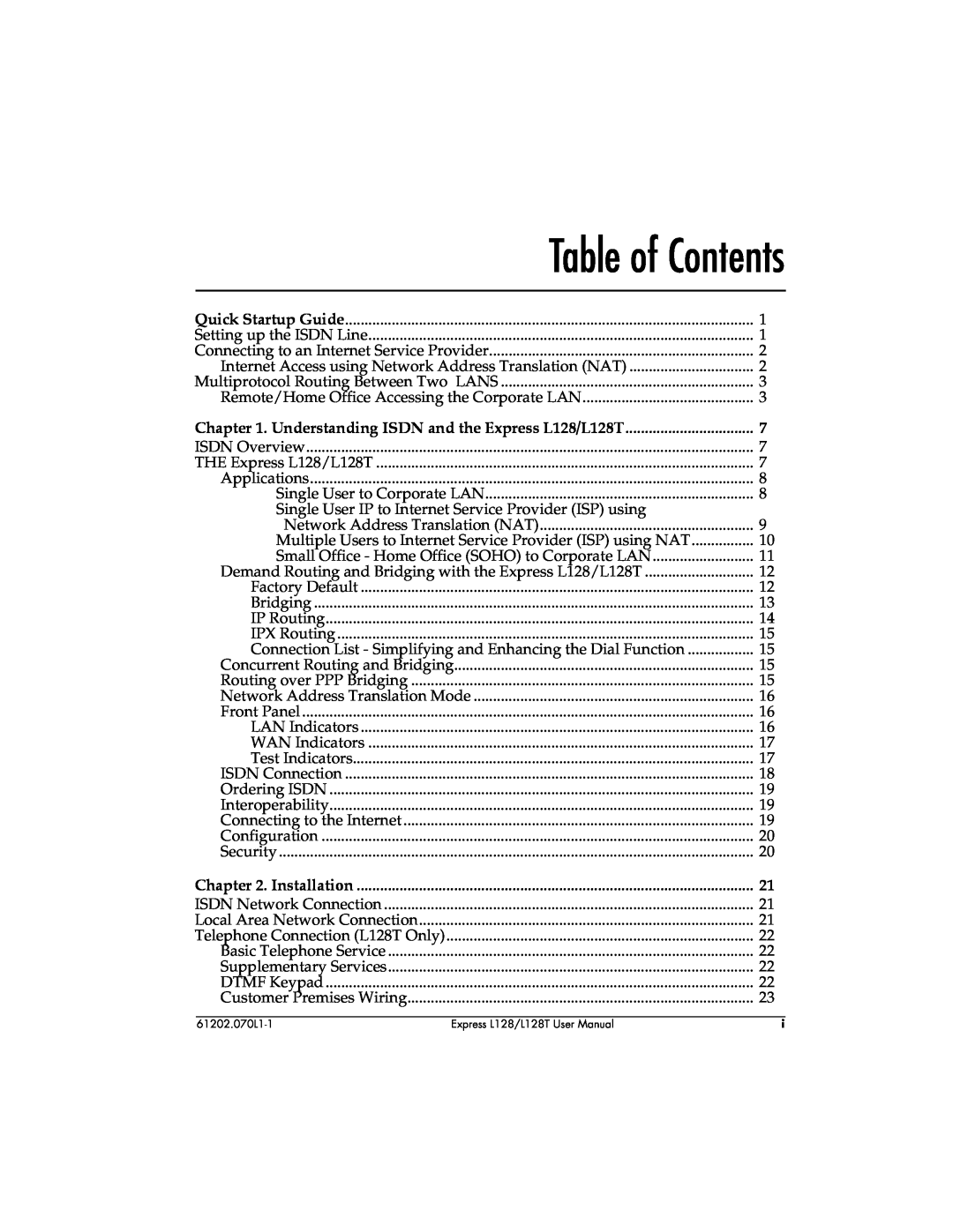 ADTRAN L128T user manual Table of Contents 