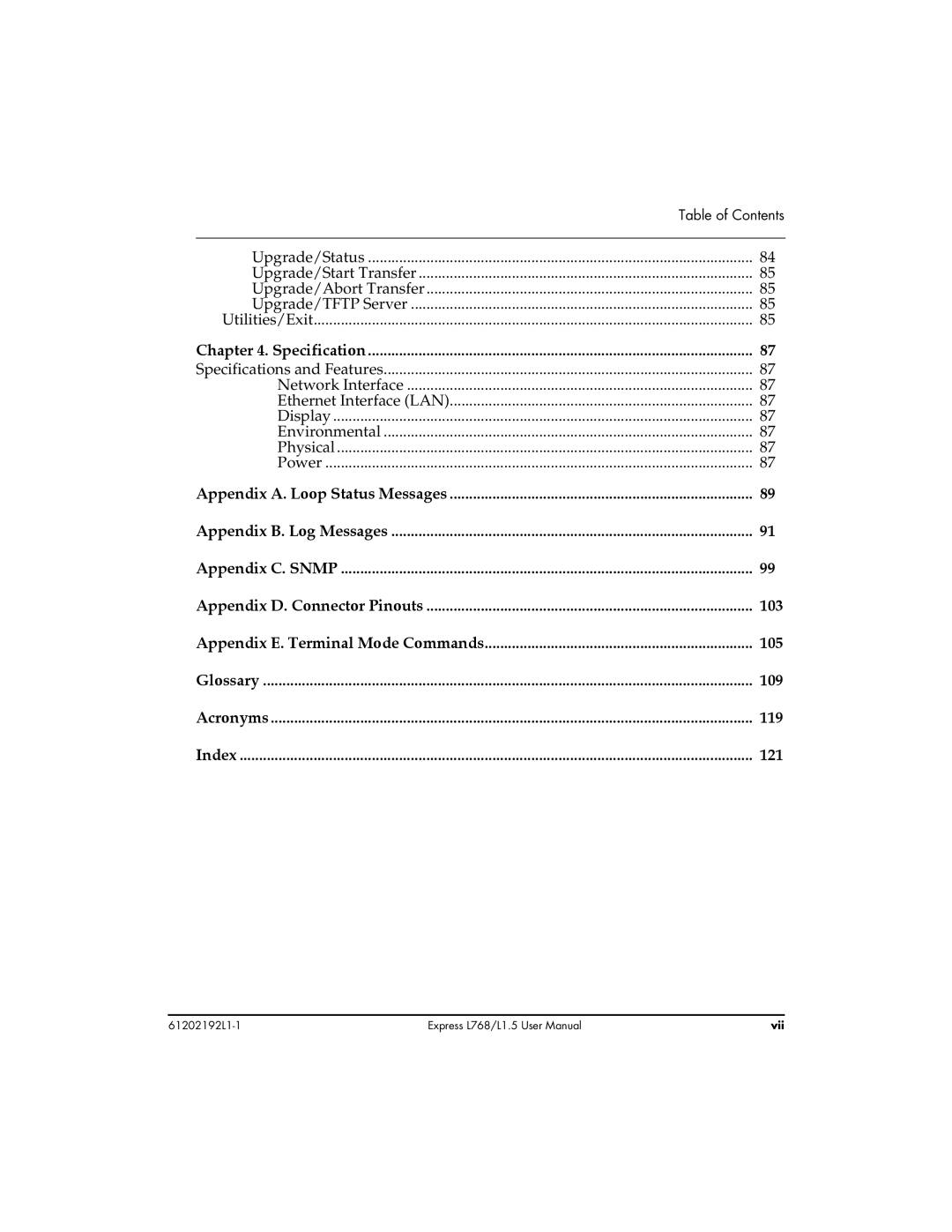 ADTRAN L768 user manual 103, 105, 109, 119, 121 