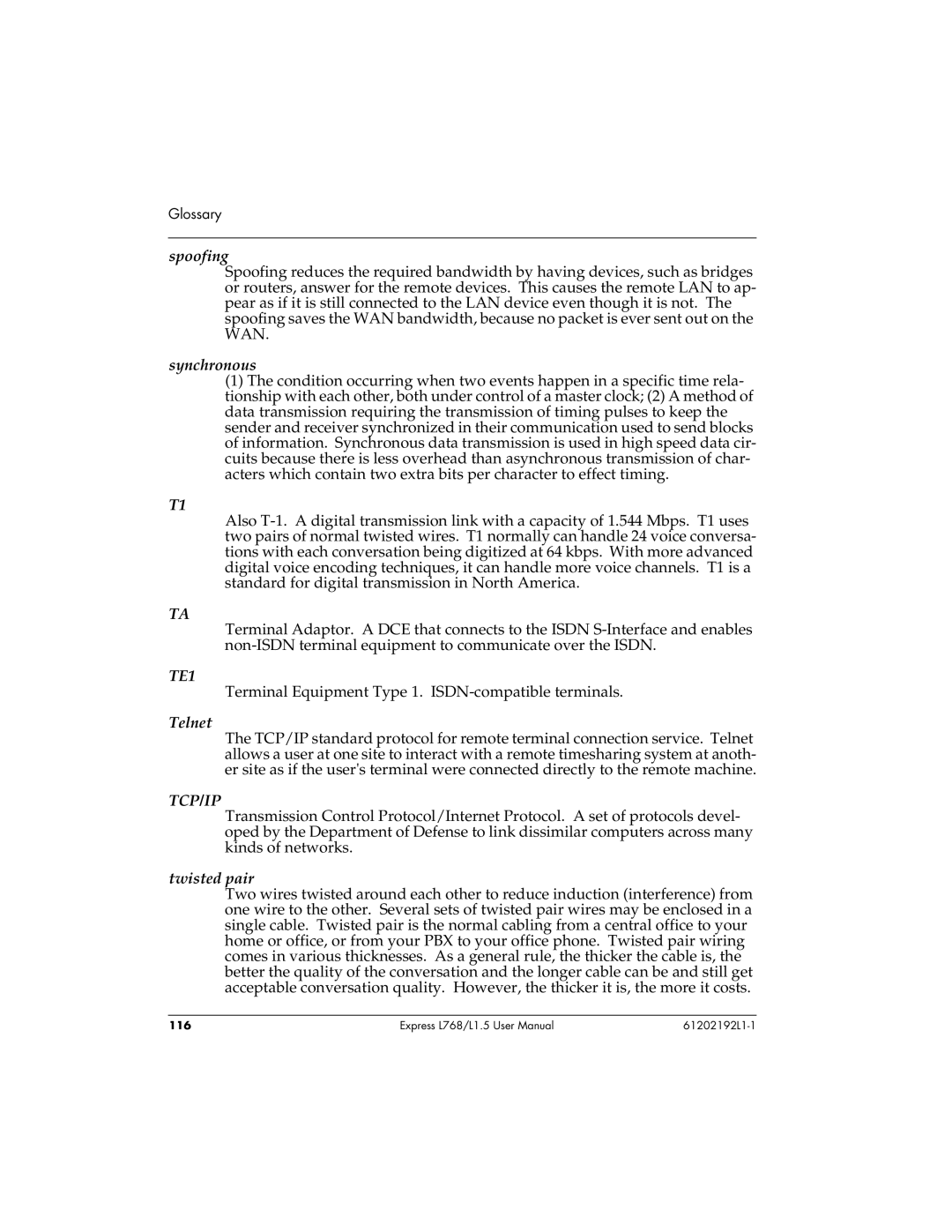 ADTRAN L768 user manual TE1 