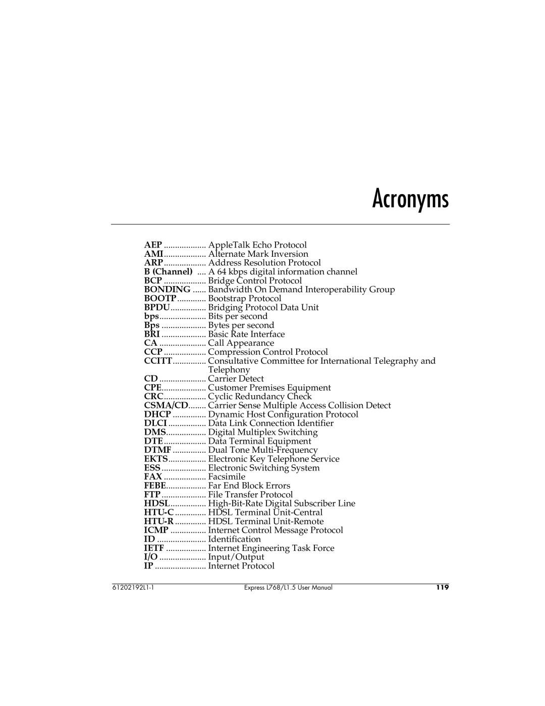 ADTRAN L768 user manual Acronyms, Channel 