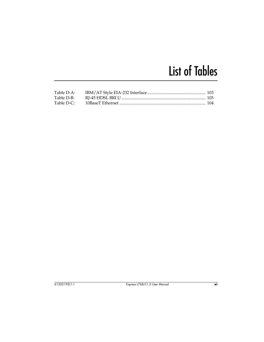 ADTRAN L768 user manual List of Tables 