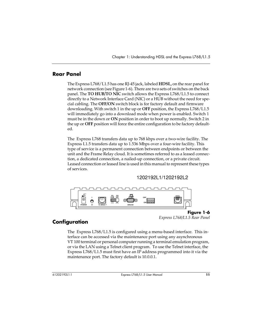 ADTRAN L768 user manual Rear Panel, Configuration 