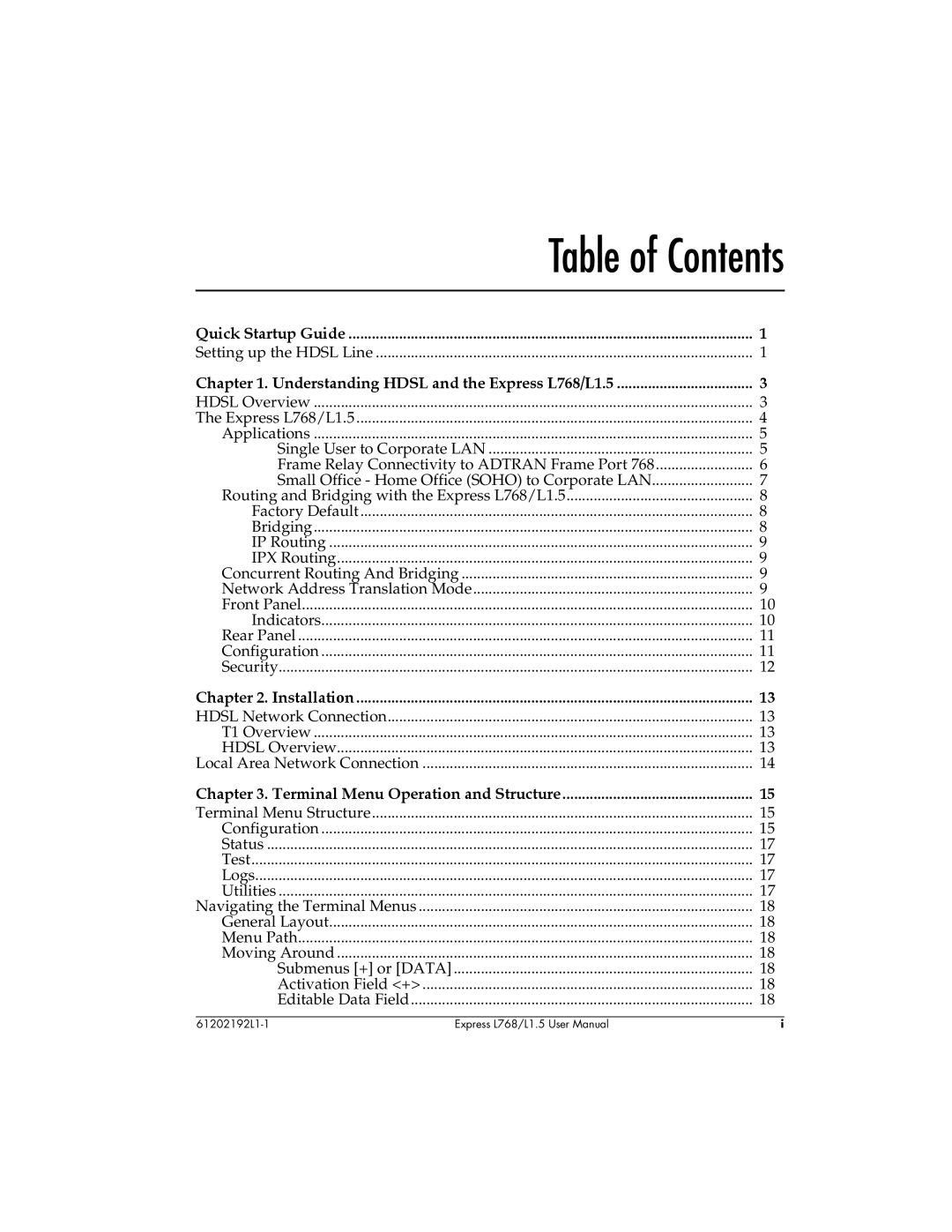 ADTRAN L768 user manual Table of Contents 