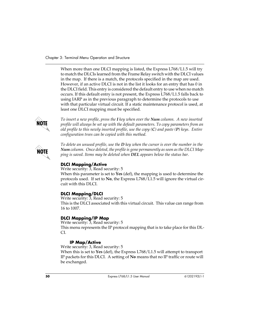 ADTRAN L768 user manual Dlci Mapping/Active, Dlci Mapping/DLCI, Dlci Mapping/IP Map, IP Map/Active 