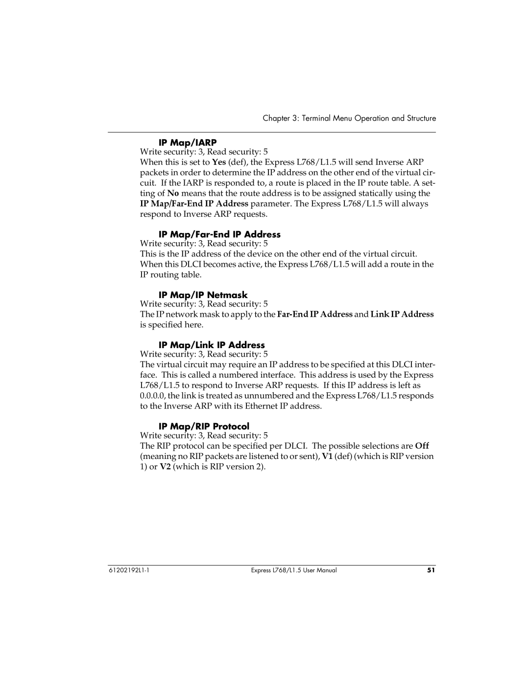 ADTRAN L768 user manual IP Map/IARP, IP Map/RIP Protocol 