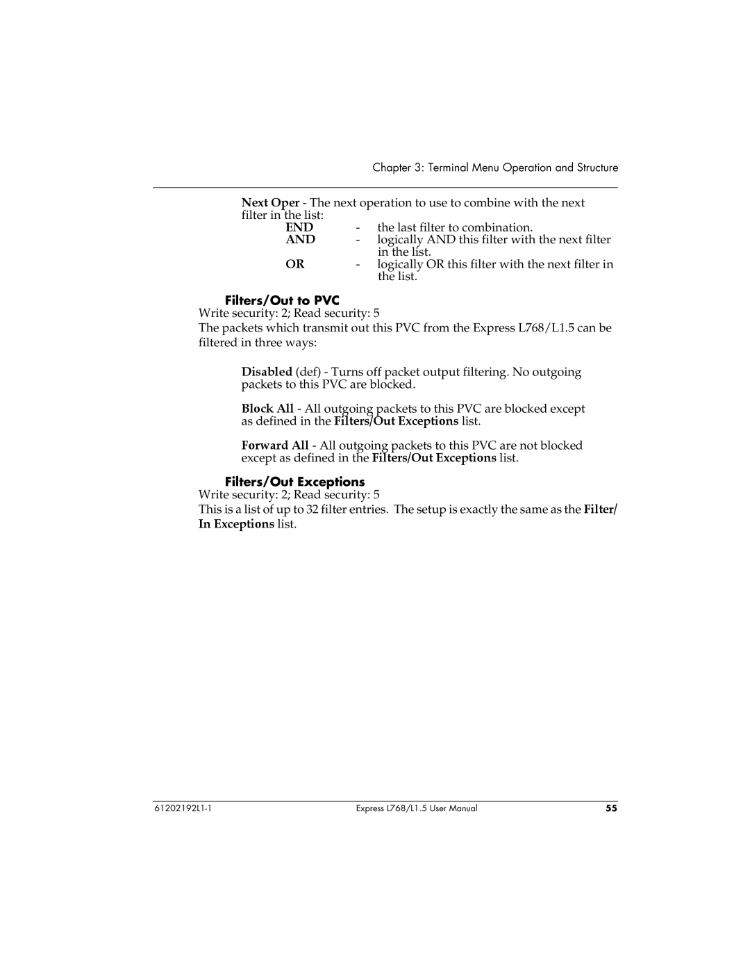 ADTRAN L768 user manual End, Exceptions list 