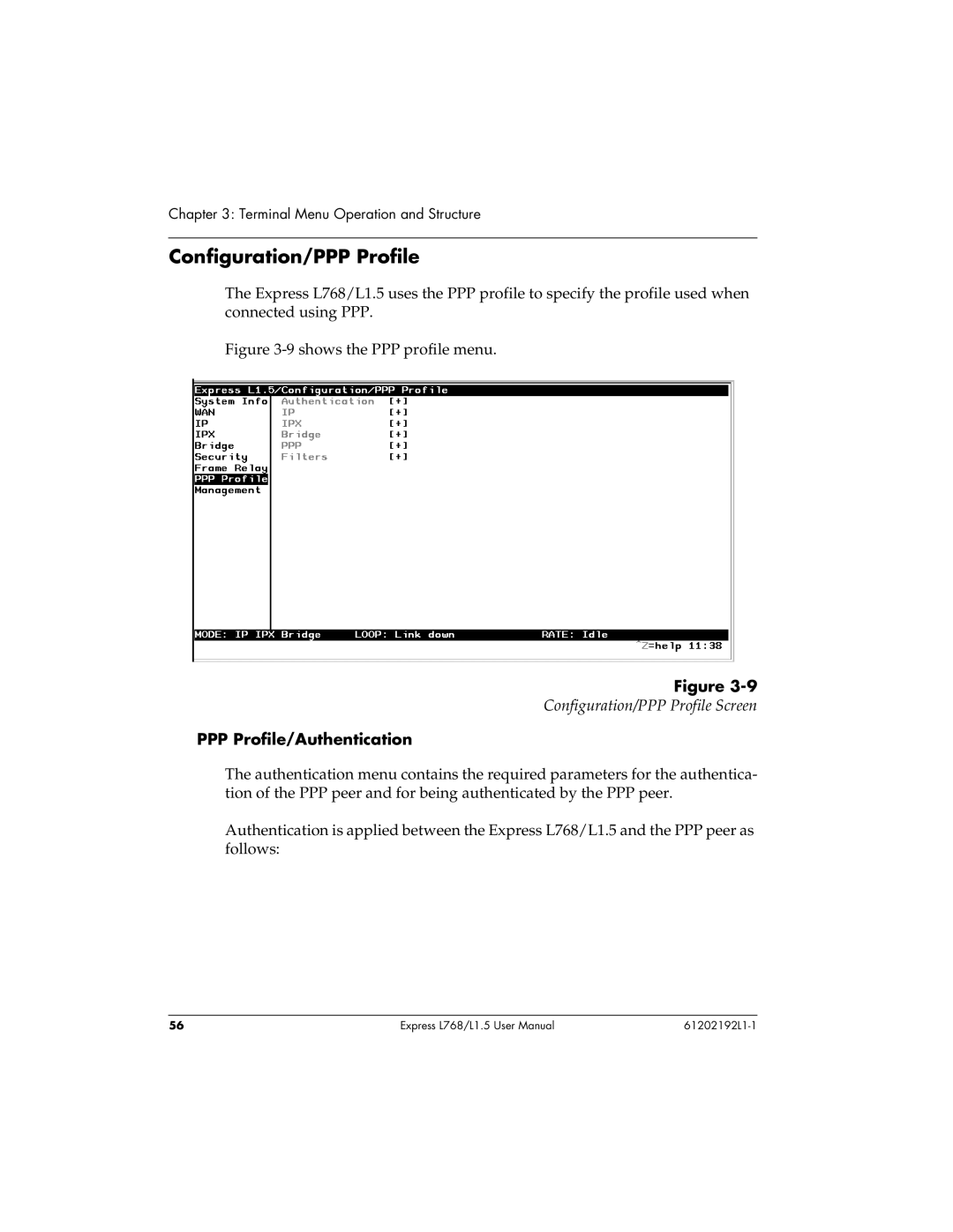 ADTRAN L768 user manual Configuration/PPP Profile, PPP Profile/Authentication 