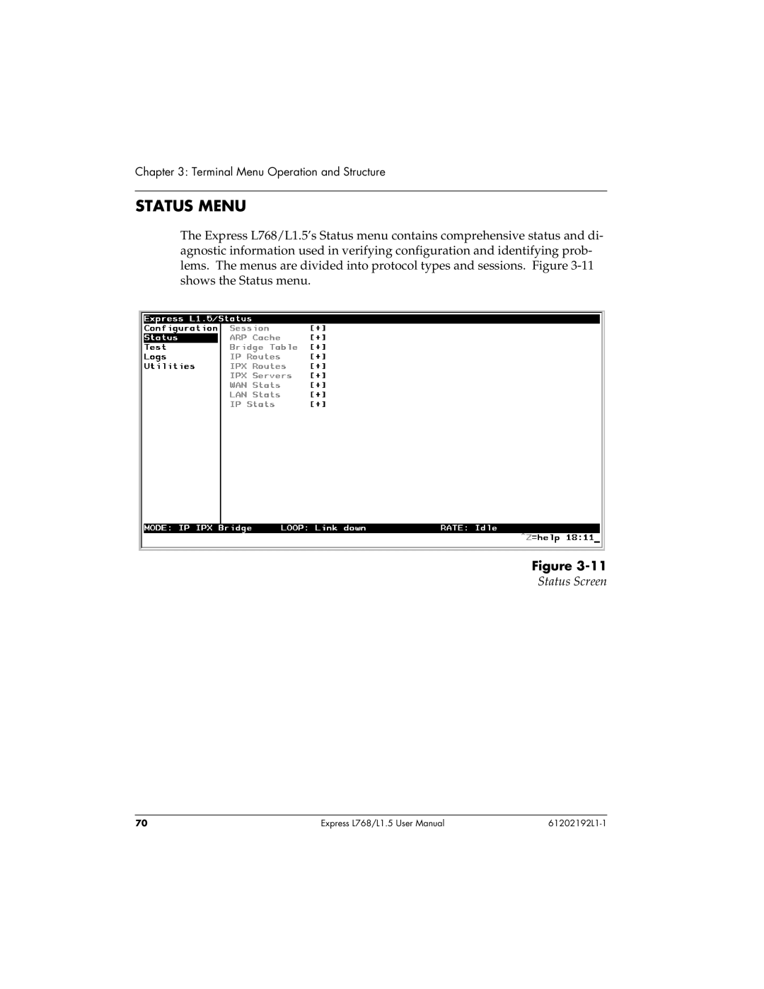 ADTRAN L768 user manual Status Menu 