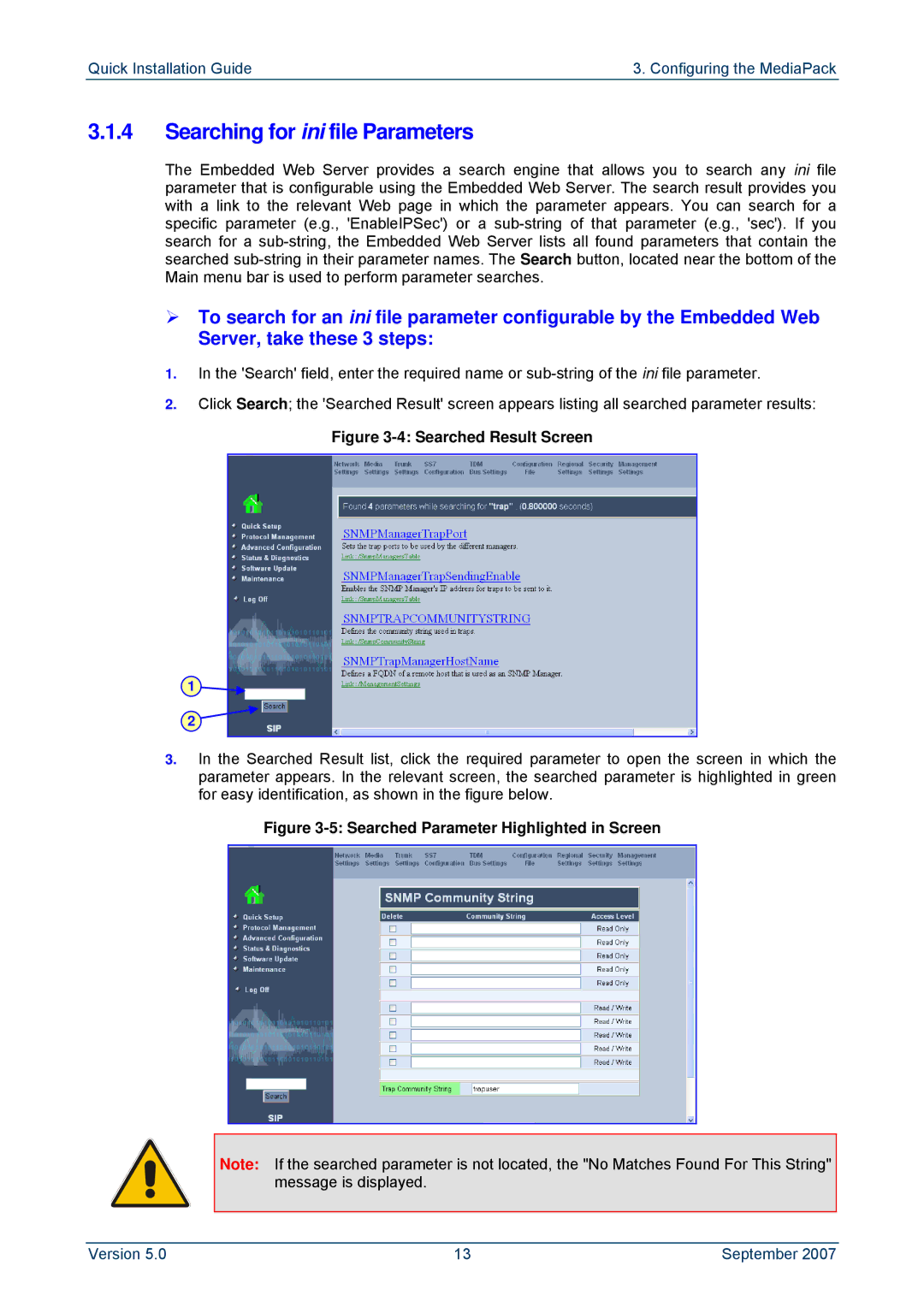 ADTRAN MP-114, MP-118 manual Searching for ini file Parameters, Searched Result Screen 