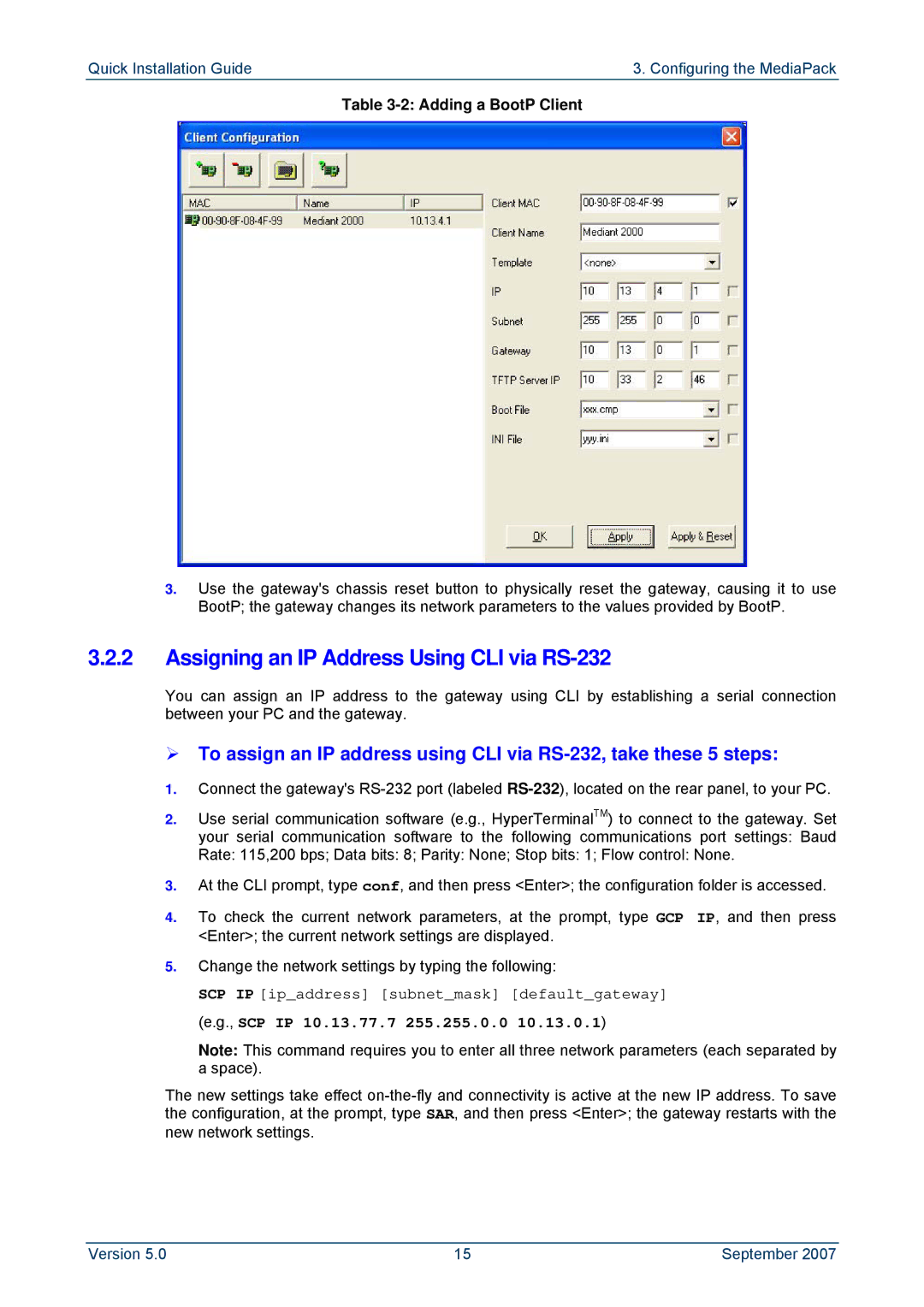 ADTRAN MP-114, MP-118 manual Assigning an IP Address Using CLI via RS-232, Adding a BootP Client 