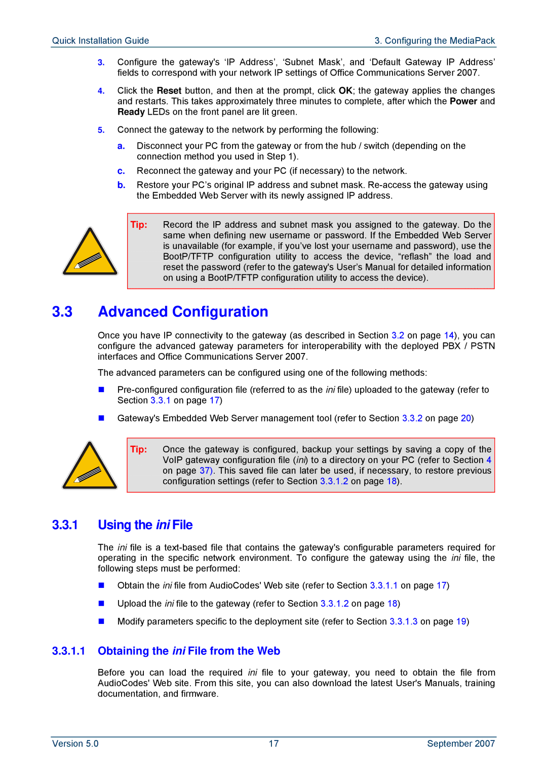 ADTRAN MP-114, MP-118 manual Advanced Configuration, Using the ini File, Obtaining the ini File from the Web 