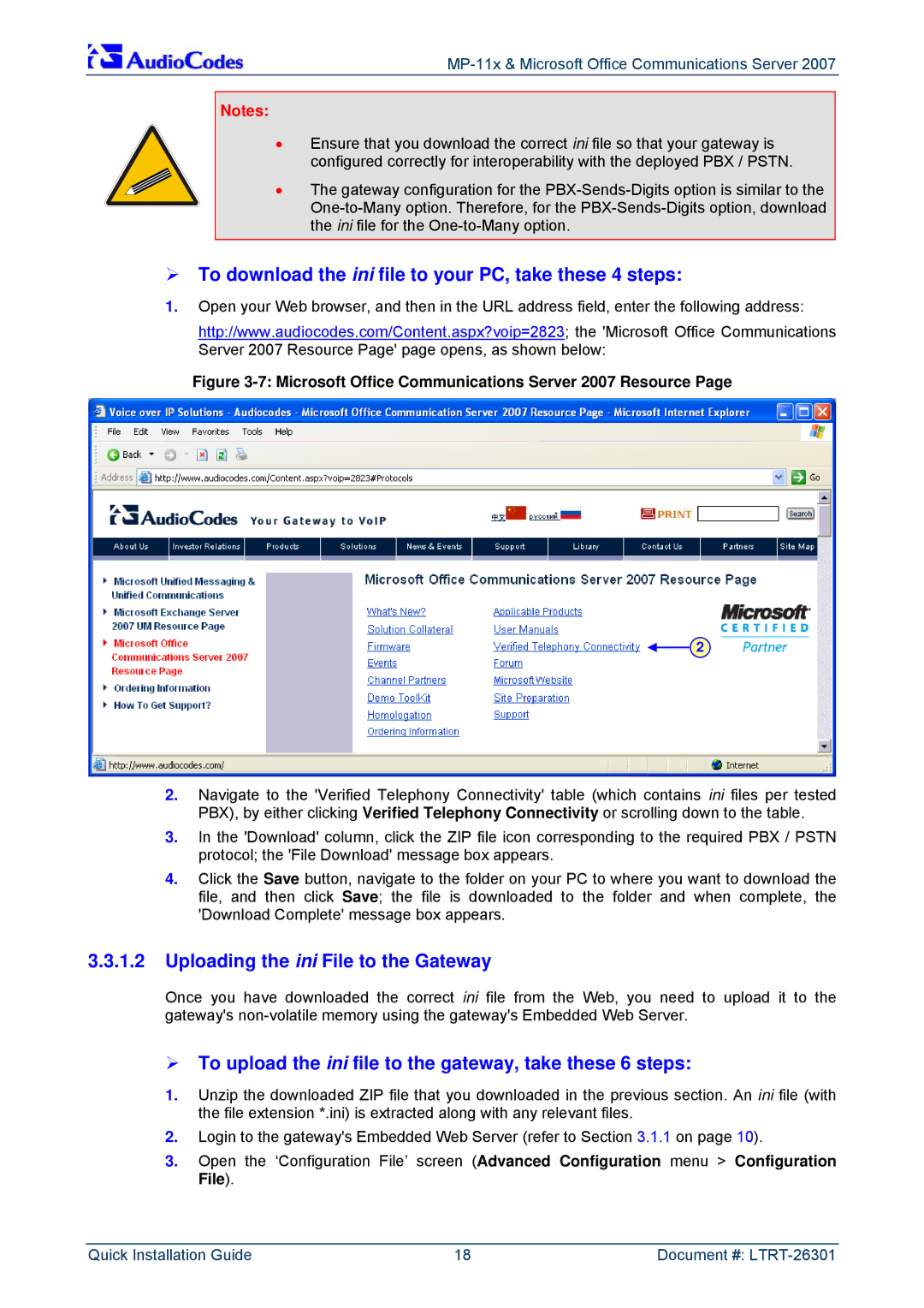 ADTRAN MP-118, MP-114 ¾ To download the ini file to your PC, take these 4 steps, Uploading the ini File to the Gateway 