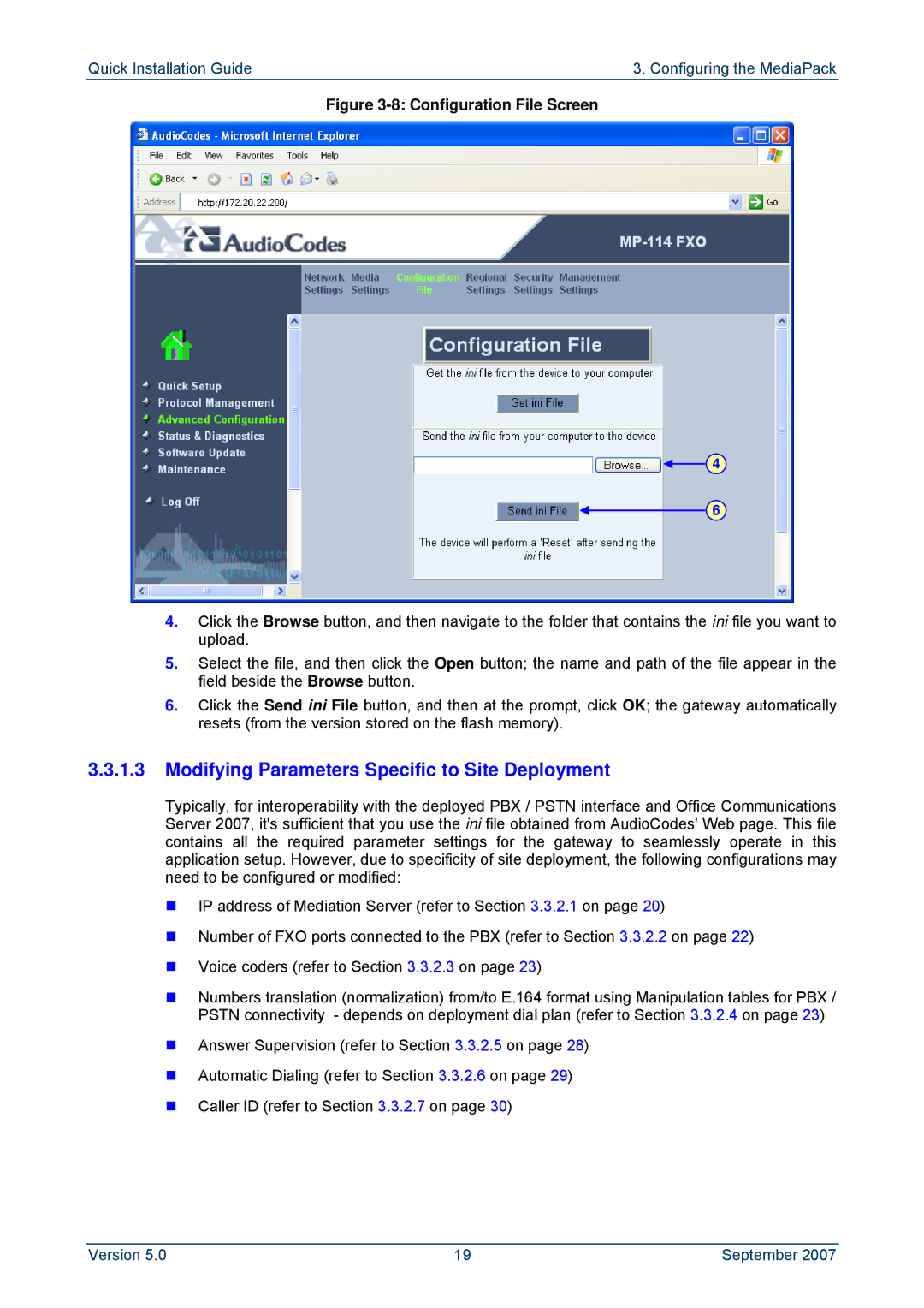 ADTRAN MP-114, MP-118 manual Modifying Parameters Specific to Site Deployment, Configuration File Screen 