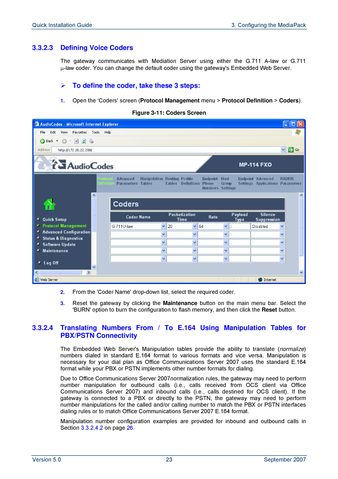 ADTRAN MP-114, MP-118 manual Defining Voice Coders, ¾ To define the coder, take these 3 steps 