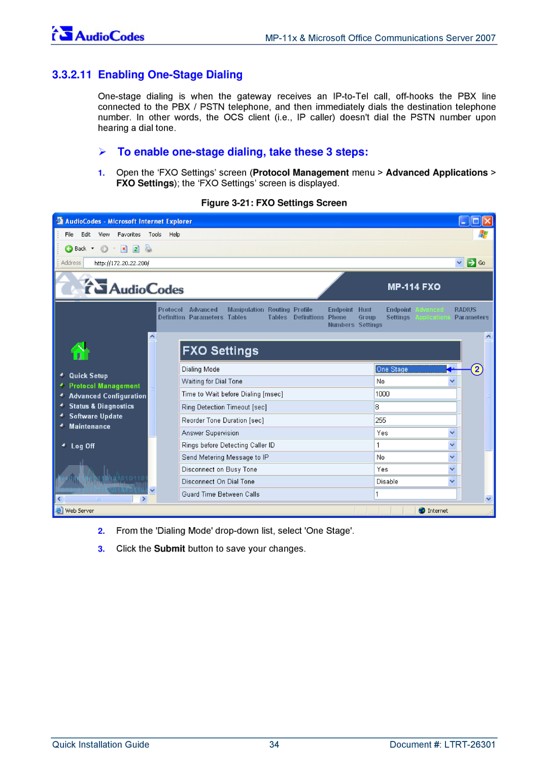 ADTRAN MP-118, MP-114 manual Enabling One-Stage Dialing, ¾ To enable one-stage dialing, take these 3 steps 