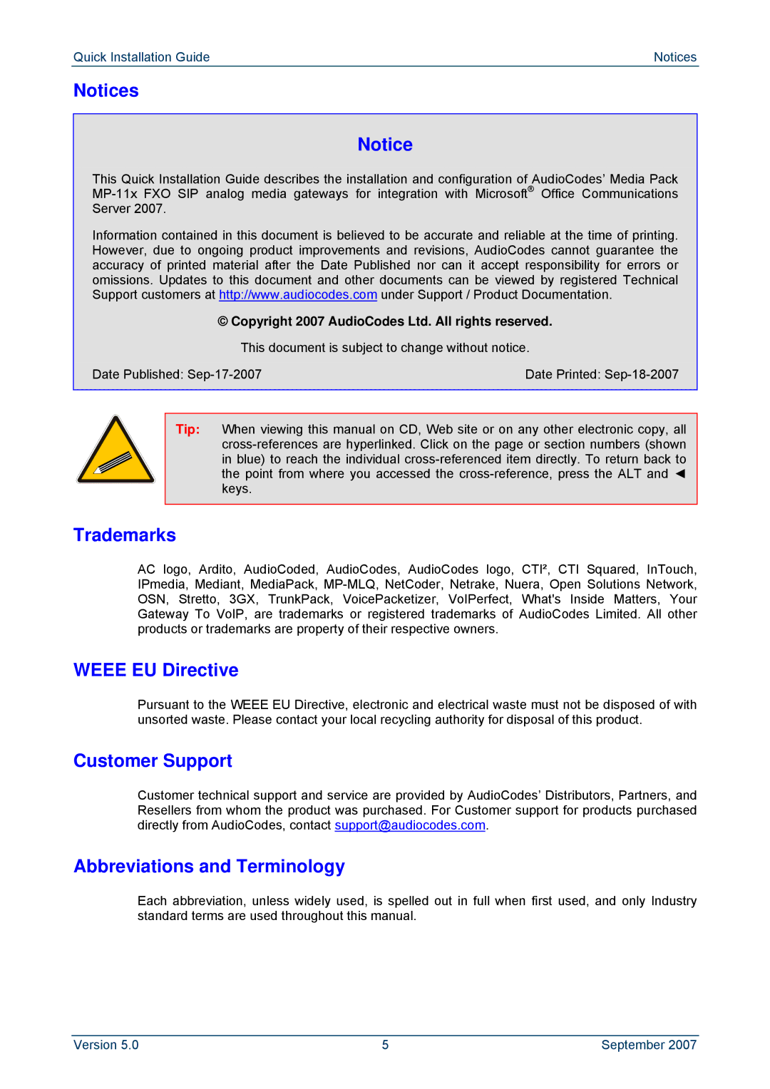 ADTRAN MP-114, MP-118 manual Trademarks, Weee EU Directive, Customer Support, Abbreviations and Terminology 