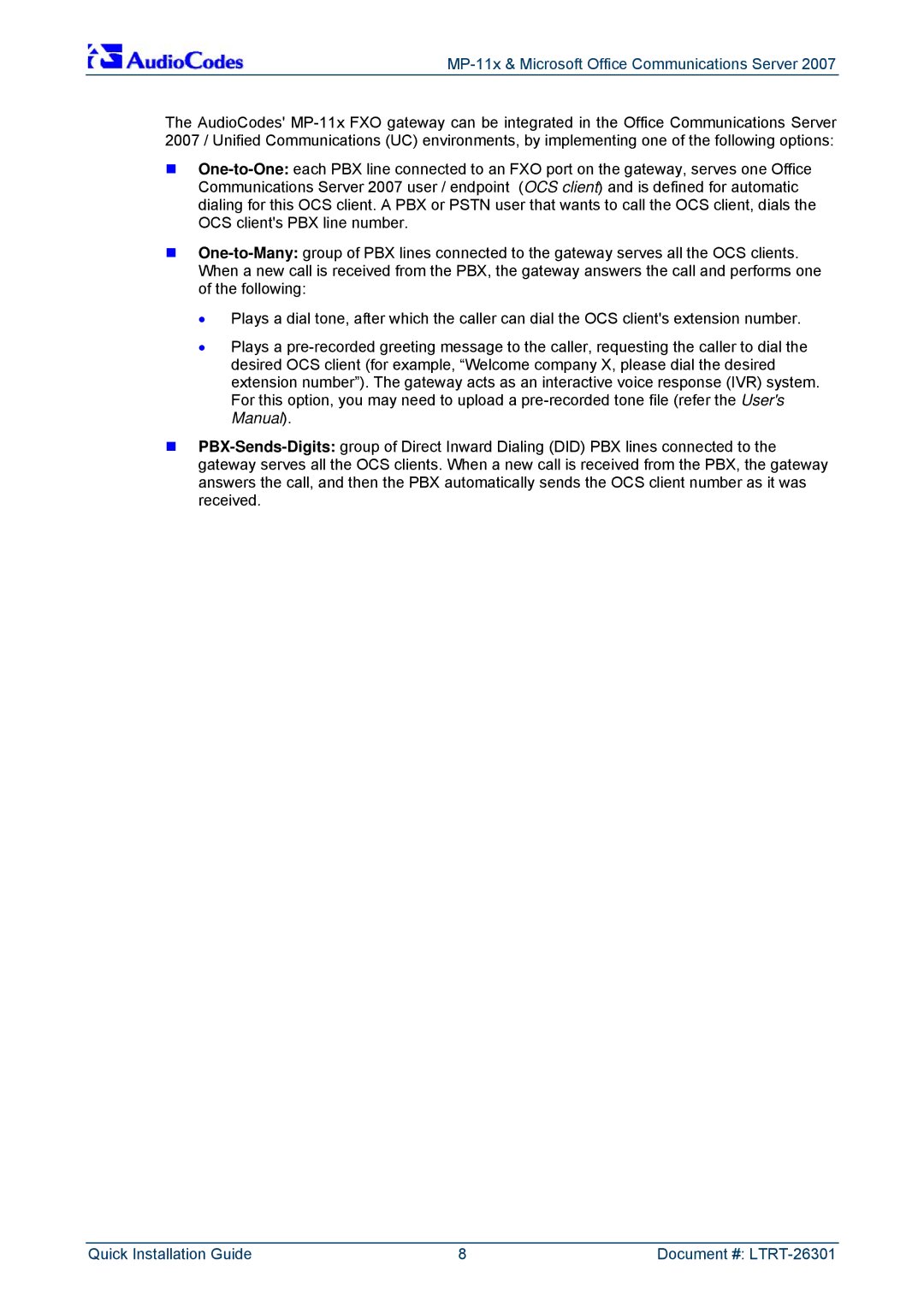 ADTRAN MP-118, MP-114 manual MP-11x & Microsoft Office Communications Server 