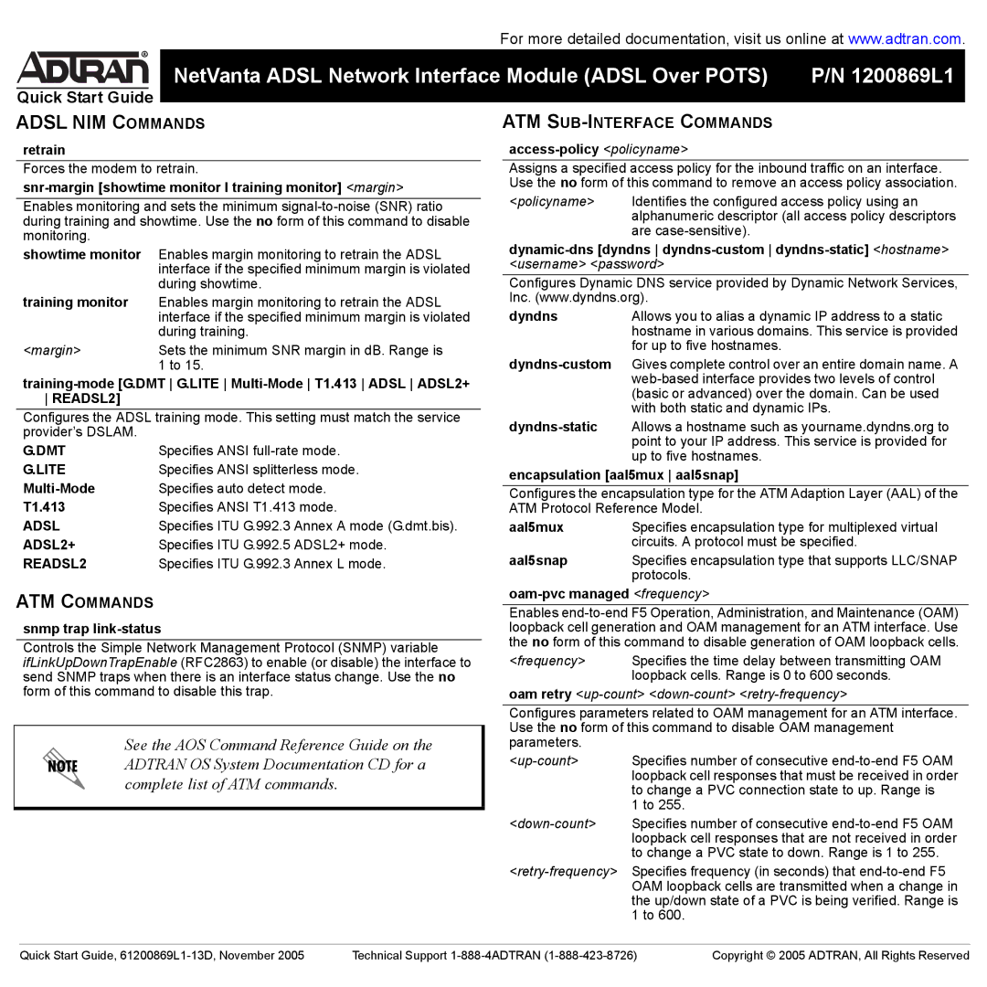 ADTRAN NetVanta ADSL NIM quick start ATM Commands, ATM SUB-INTERFACE Commands 