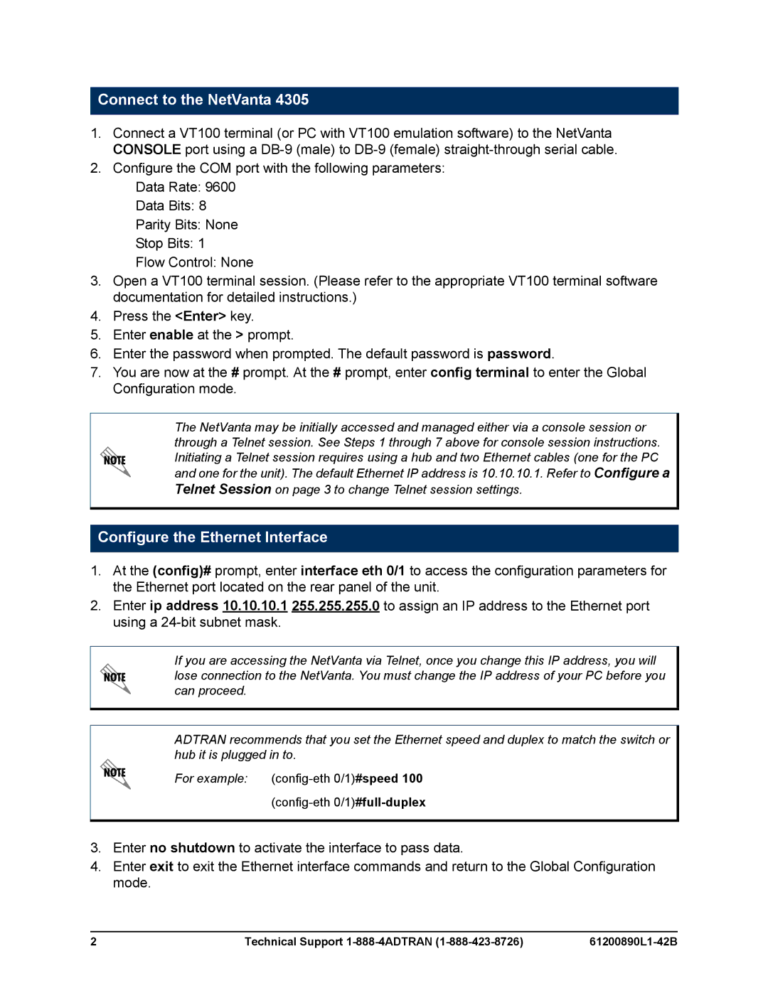 ADTRAN NetVanta Series manual Connect to the NetVanta, Configure the Ethernet Interface 