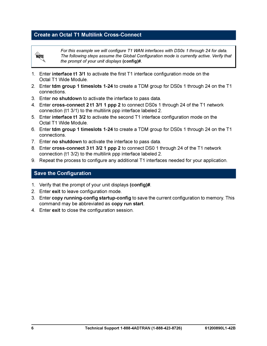 ADTRAN NetVanta Series manual Create an Octal T1 Multilink Cross-Connect, Save the Configuration 