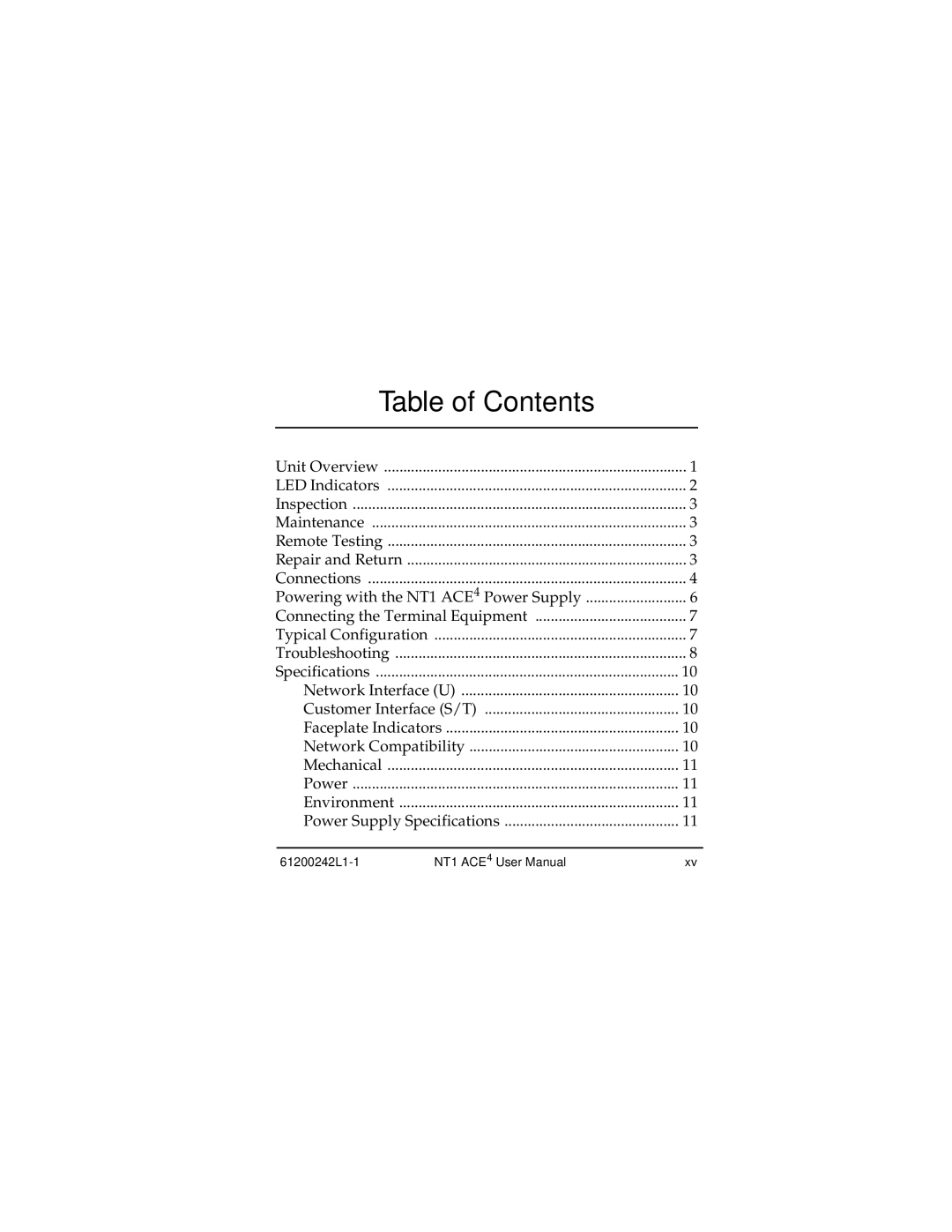 ADTRAN NT1 ACE4 user manual Table of Contents 